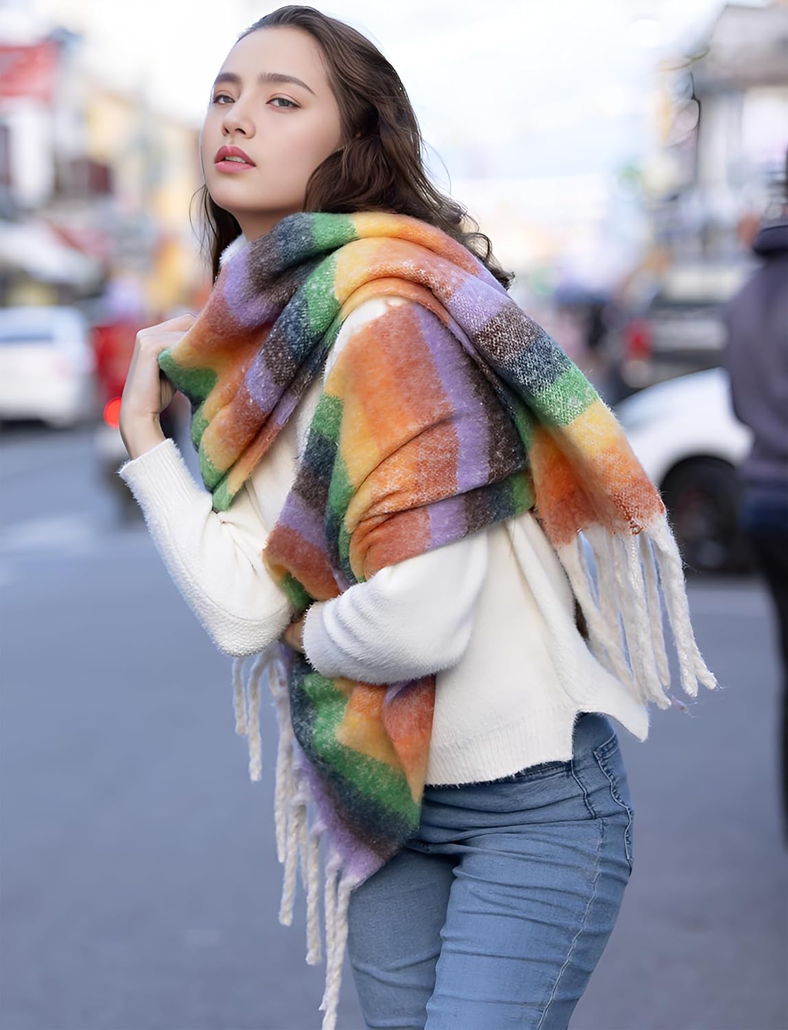 MissShorthair Oversized Chunky Blanket Scarf for Women Winter Warm Colorful Big Scarfs Plaid Thick Scarves Soft Fluffy Shawl - Image 2