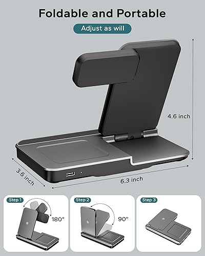 Miniatura 2 de Estación de carga 3 en 1 para múltiples dispositivos Apple, soporte de cargador inalámbrico plegable para iPhone 17 16 15 14, base de carga rápida