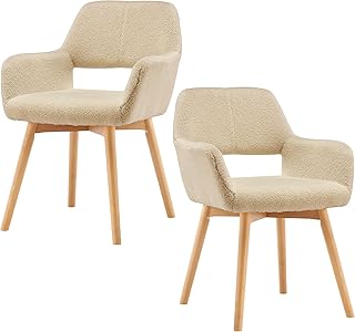 Mid Century Modern Dining Chairs Set of 2 & 4 & 6 Comfy Accent Chair Upholstered Kitchen Dining Living Room Chairs for Bedrooms Waiting Room Home Arm Desk Chair No Wheels (Wool Light Khaki, 2)