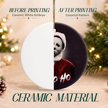 2 Side Printed Ho-Ho-Ho Horror Christmas Ornaments 2025, Scary Gifts Xmas for Movie Lovers, Slasher Keepsake Ceramic Ornament, Spooky Christmas Tree Decorations