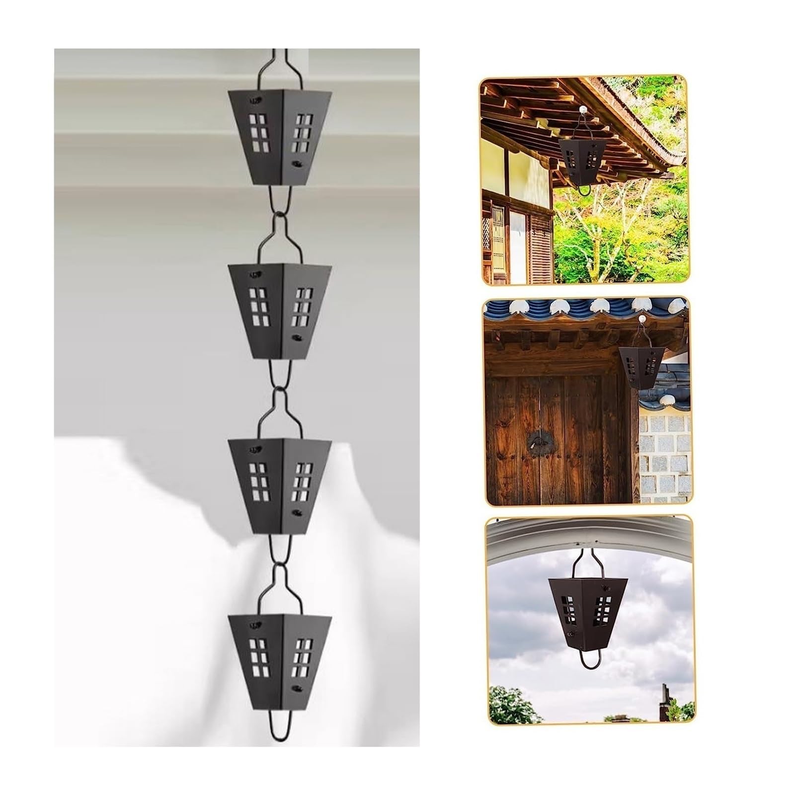 Chaîne de Guidage d'eau de Drainage carrée Moderne en Alliage d'aluminium for Avant-Toit, chaîne de Pluie décorative for Cour de Villa, Jardin, Temple(Schwarz,3m/10ft)