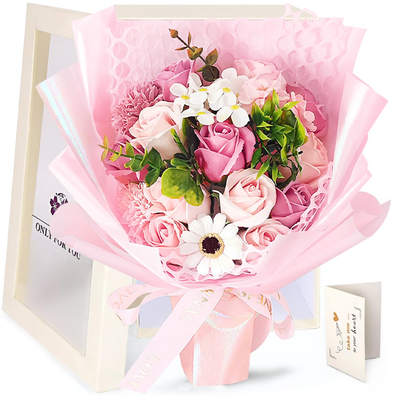 Amazon｜rerxn 薄い色、癒す花(17輪) ソープフラワー 花束 ピンクバラ