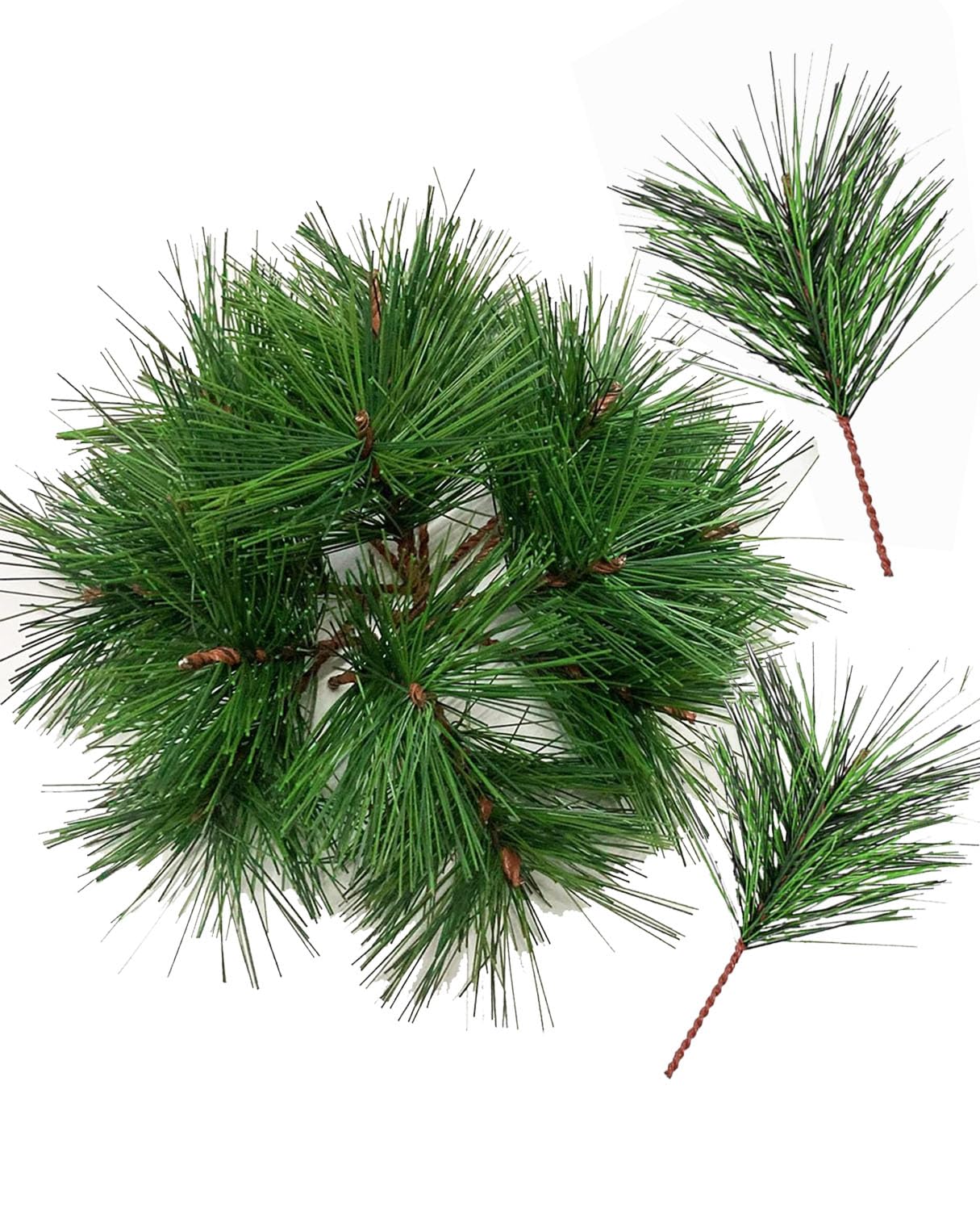 Luxdesc Artificial Green Pine Needles Branches Fake Small Pine Twigs Stems Evergreen Picks 30 Branch for Christmas Greenery Arrangements Wreaths Holiday Tree Decorations