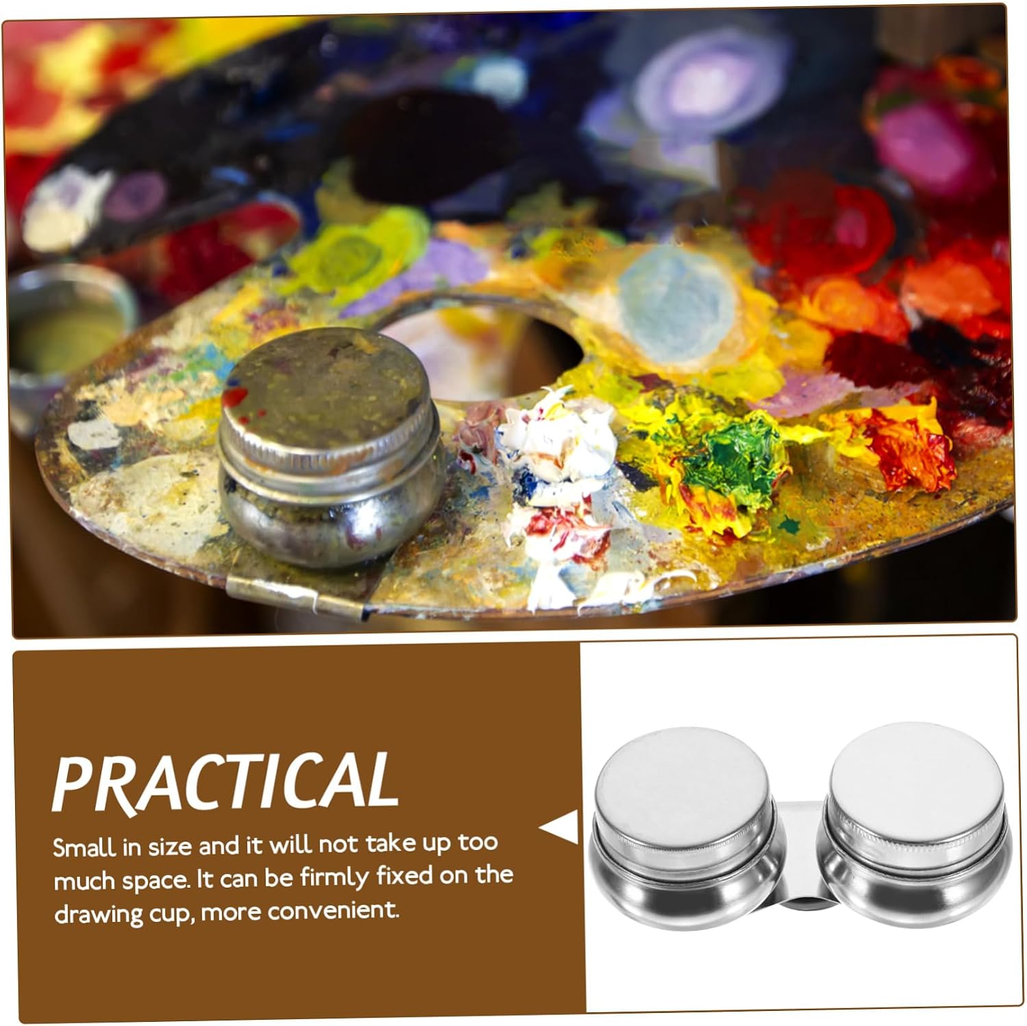 TEHAUX 2pcs Portable Palette Cup for Oil Painting Stainless Steel Oil Palette Cup Brush Washer