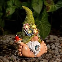 Vista 9 de Estatua de gnomo de resina para exteriores Decoración impermeable Luces LED solares de fuegos artificiales Estatuas de jardín de gnomos