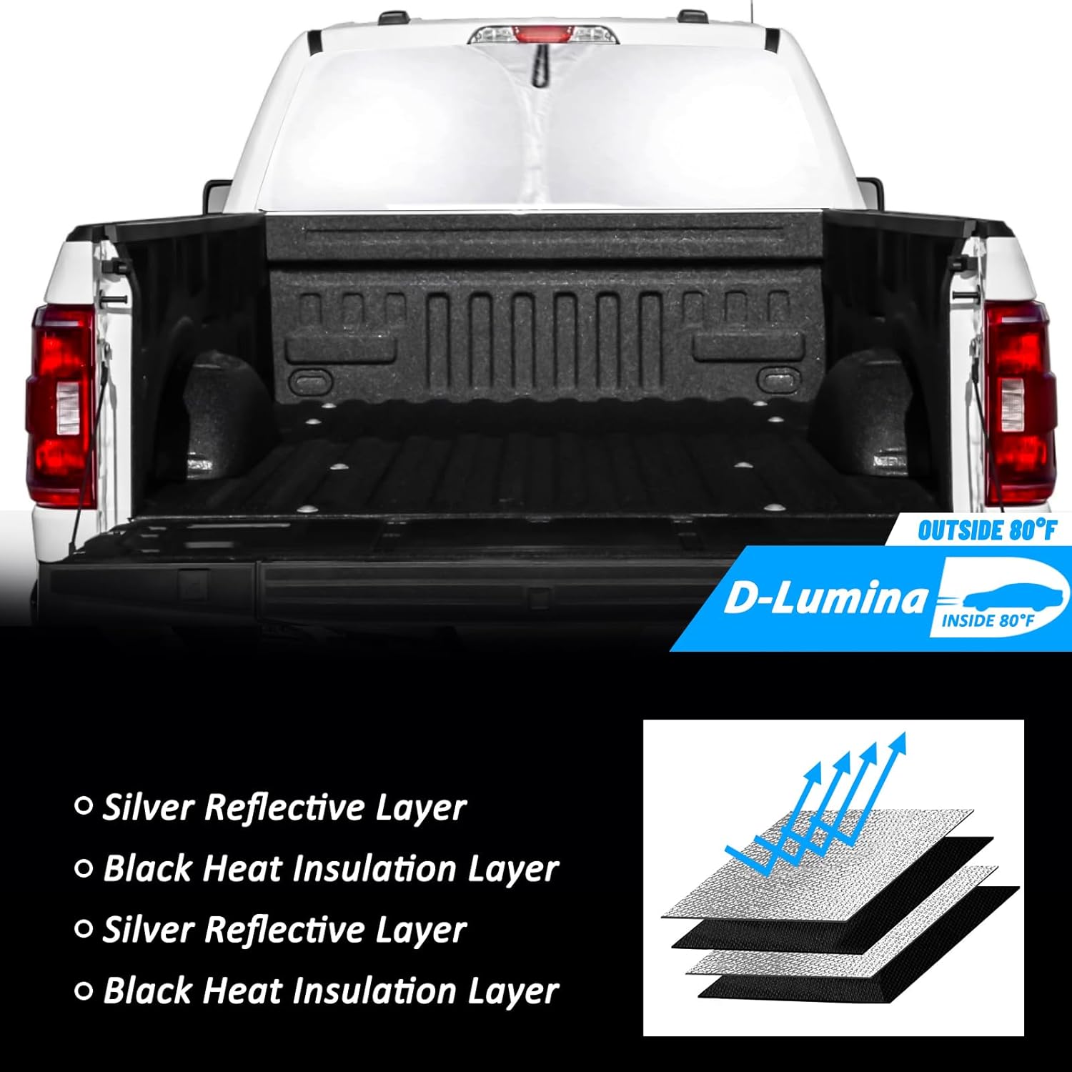 D-Lumina Rear Tailgate Window Sun Shade for 2015-2025 Fo-rd F150 F250 F350 Accessories, Window Sunshade Sun Visor Protector Block UV Rays Heat (Not for Sliding Window), Foldable 2 Layers 210T Material