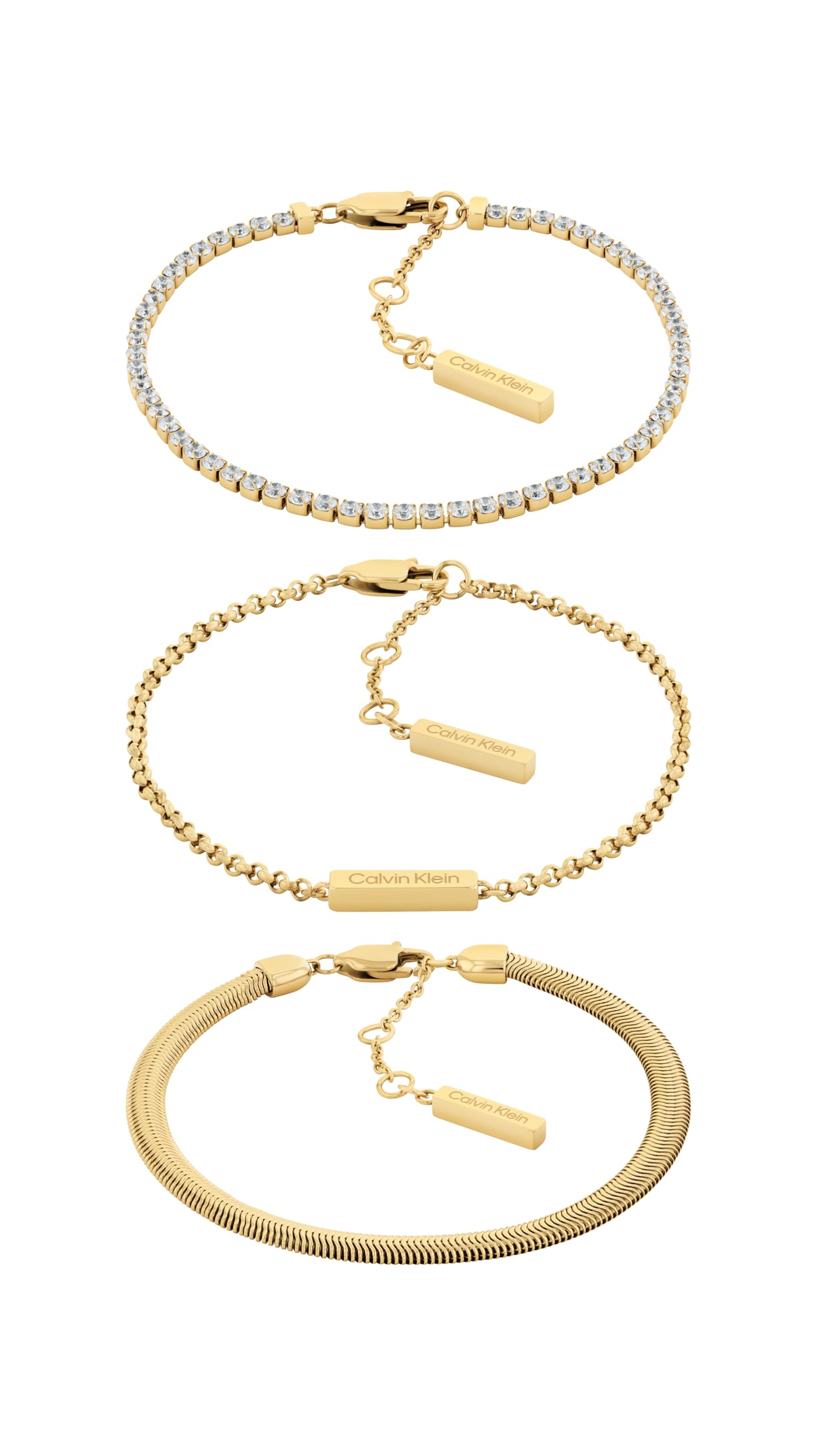 Calvin Klein Women's CK TRIO Collection Set of 3 Bracelets in Yellow Gold Embellished with Crystals - 35000797