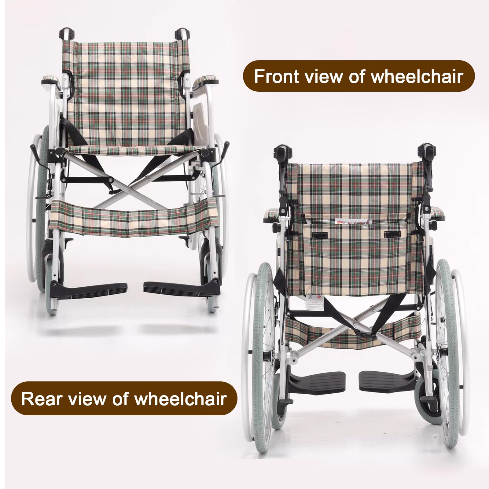Silla de ruedas autopropulsada y plegable y ligera, de aluminio para personas mayores, reposapiés oscilante, para personas mayores, soporta 220 libras, silla de ruedas de transporte (tamaño