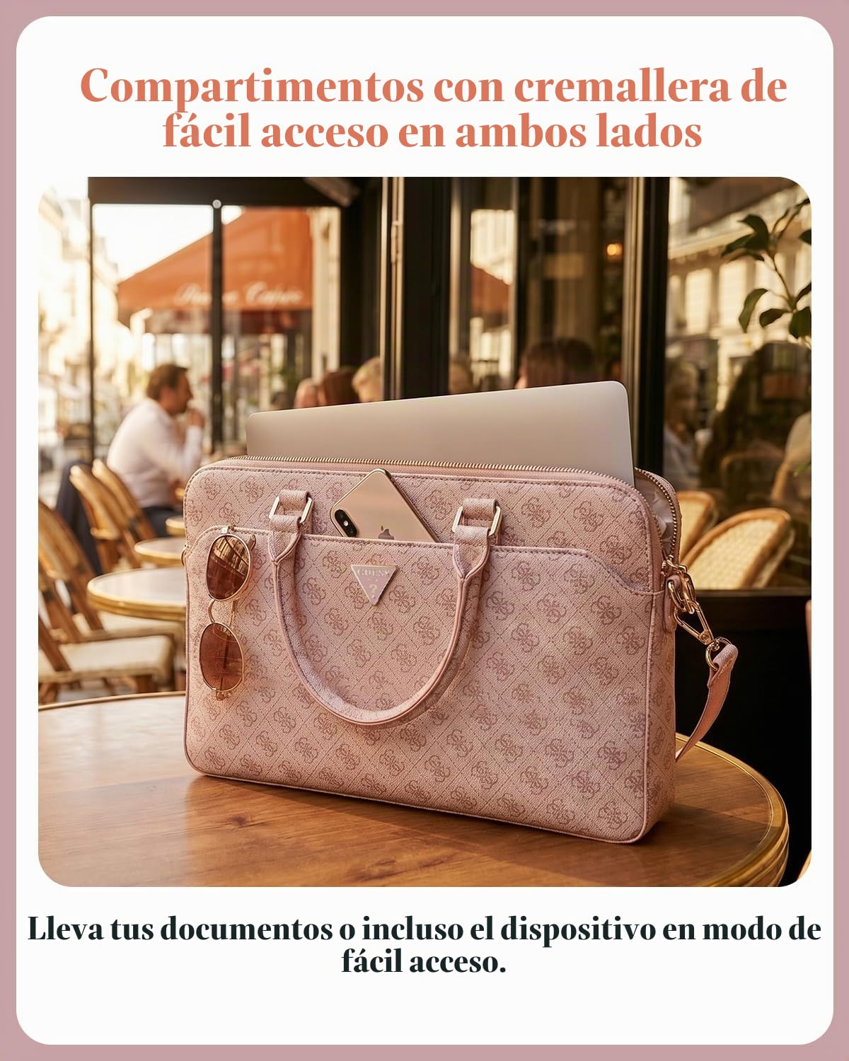 CG MOBILE Funda para portátil Guess 4G con cremallera y logotipo triángulo de 15 pulgadas (rosa), Rosa.