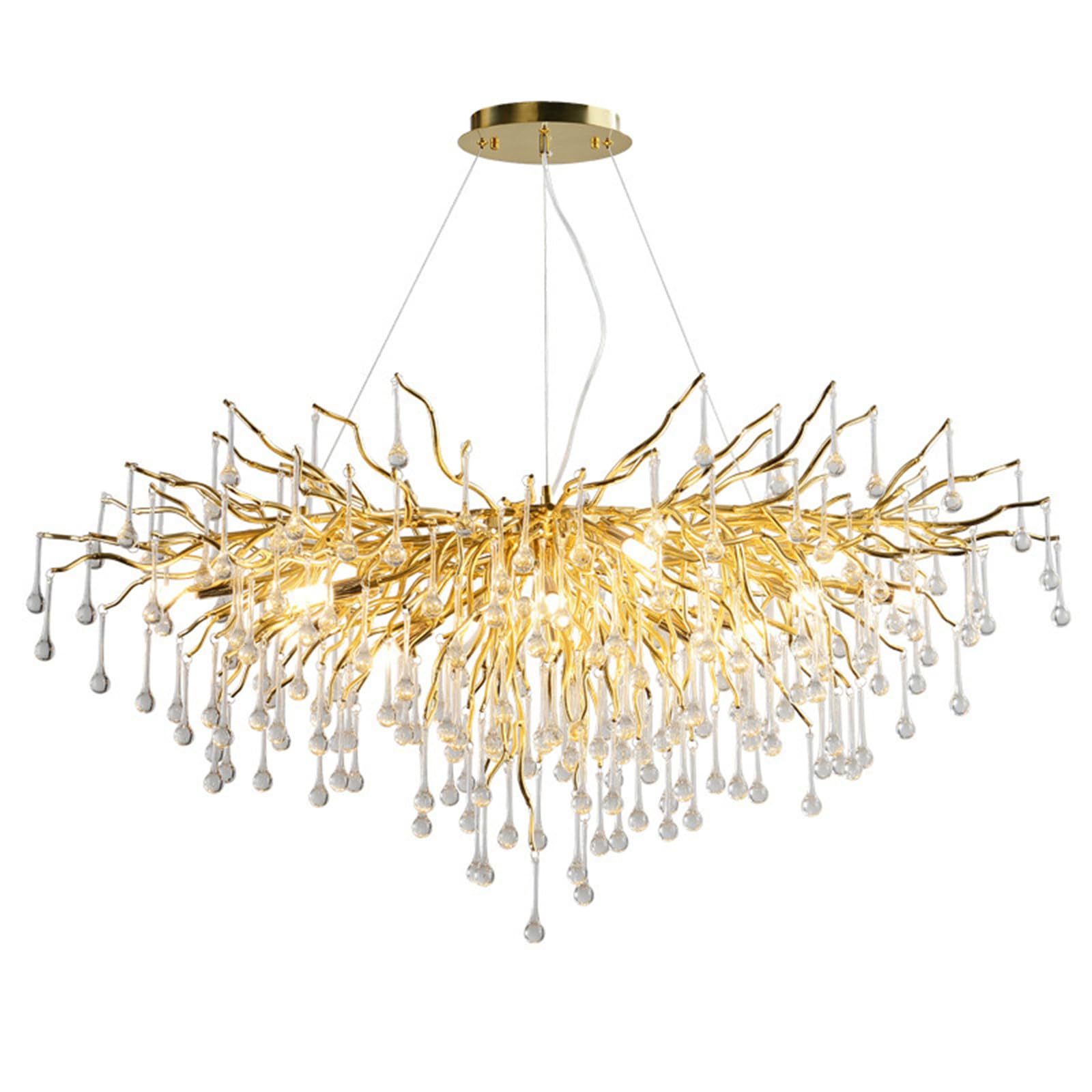 KXEcoLife Crystal Chandelier for Dining Room - Modern Oval Light Fixture, Raindrop Tree Branch Chandeliers Living Room, Bedroom, Entryway, Foyer, High Ceiling,L100cm