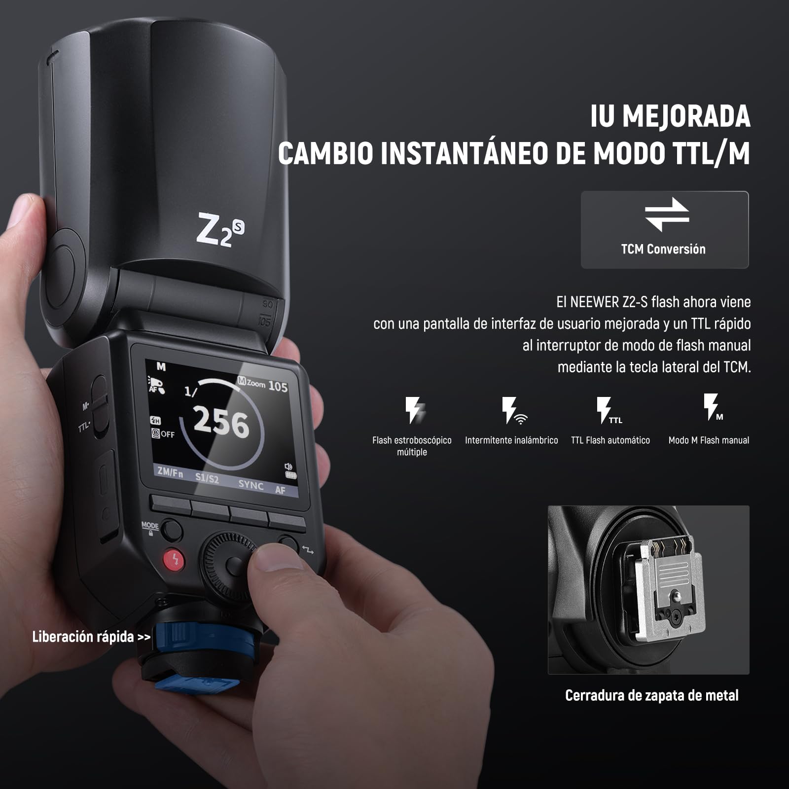 NEEWER Z2-S 2,4G TTL Flash Speedlite Cabeza Redonda para Sony, 76Ws Speedlight con Dome Difusor, UI Mejorada, TTL/M TCM Tecla,2 Lámpara Modelado 1/8000s HSS 7,4V/2600mAh Batería 480 Potencia Completa