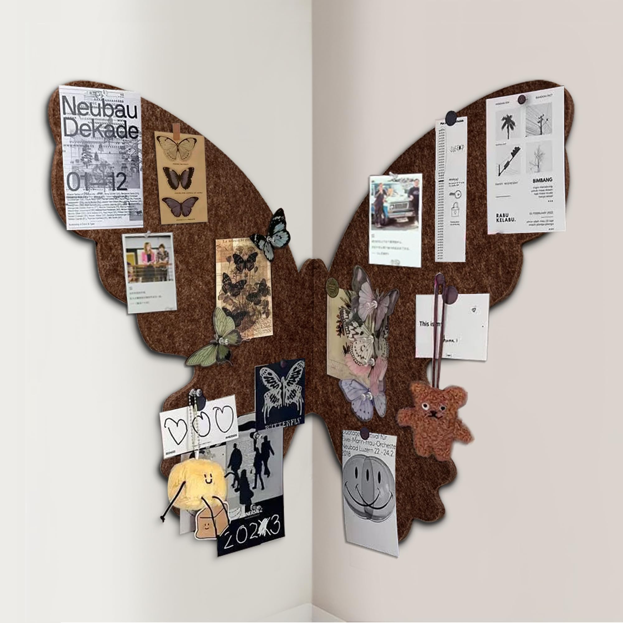 Cute Felt Bulletin Board Push Pin Board 17 x 24 Inch Butterfly Boho Desk Accessories Decorative Cork Board Picture Board for Photos Vision Pin Board for Walls Home Decor (Butterfly-Dark Brown) — image 1