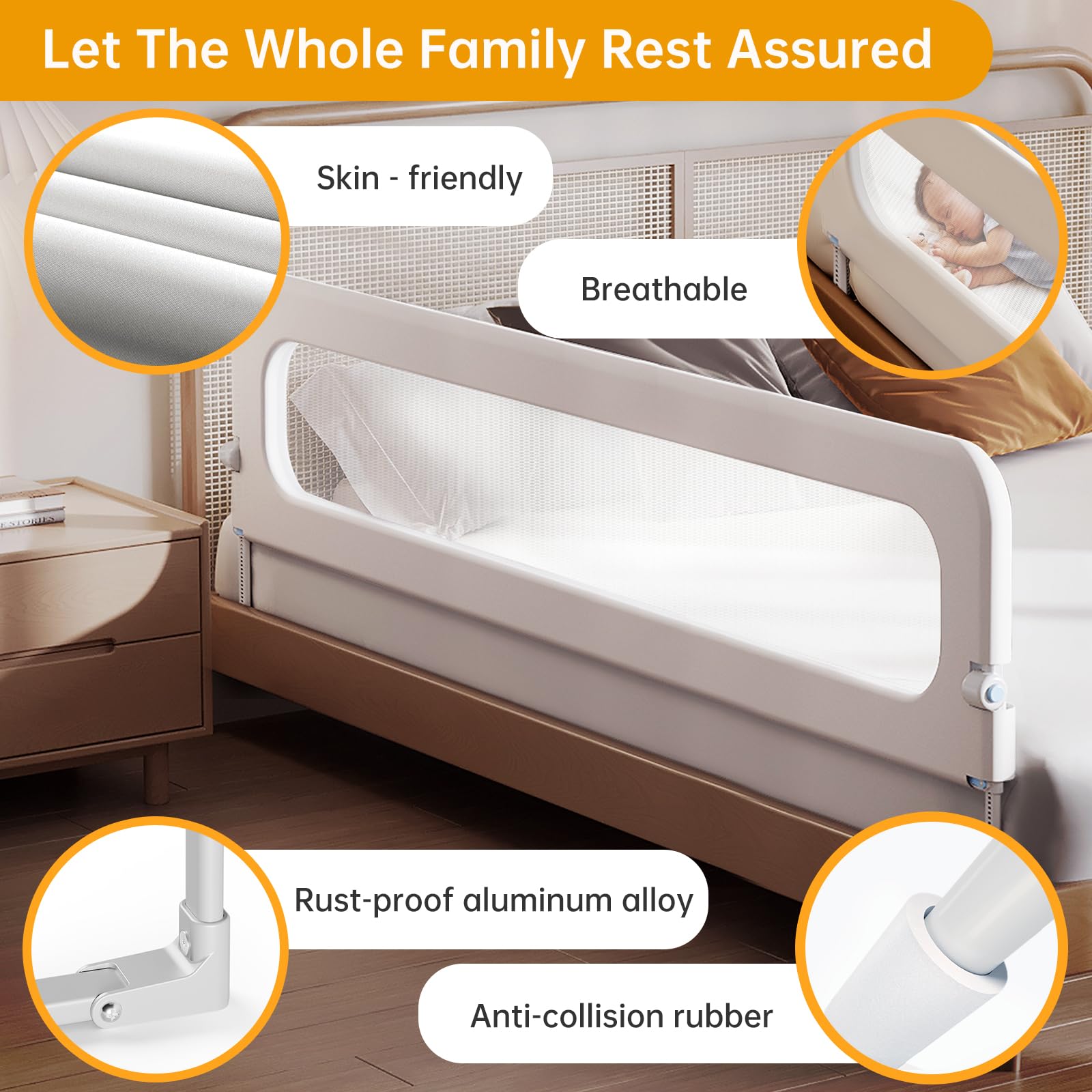 Barandilla protectora de cama de bebé para niños pequeños – Altura ajustable de 78.7 pulgadas, barandilla de cama abatible hacia abajo, protectores laterales de seguridad extra altos para niños –