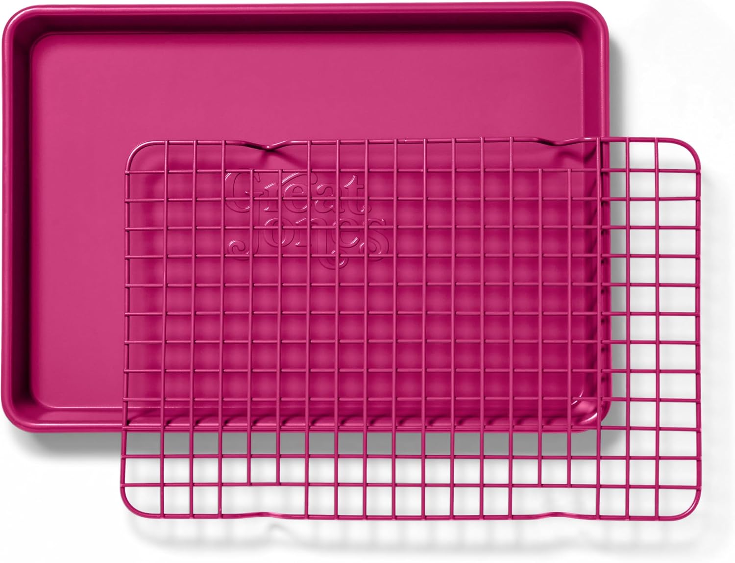 Great Jones Little Sheet Pan & Little Chill Rack Set (Raspberry) | 13.5 x 9.5 Heavy-Duty Nonstick Pan & Cooling Rack | Baking Tray & Wire Rack for Cooking, Baking, Roasting | Oven & Dishwasher Safe