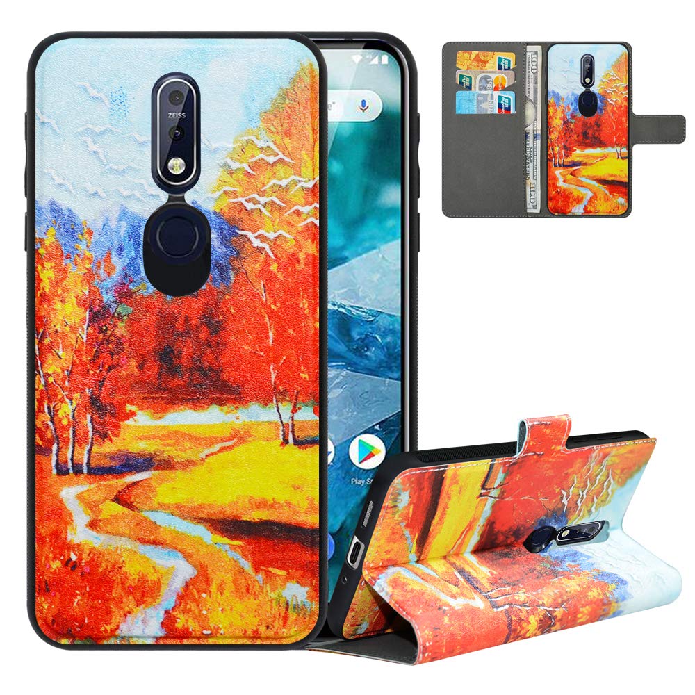 LFDZ Compatible with Nokia 7.1 Case, PU Leather Nokia 7.1 Wallet Case with [RFID Blocking], 2 in 1 Magnetic Detachable Flip Slim Cover Case for Nokia 7.1,Autumn