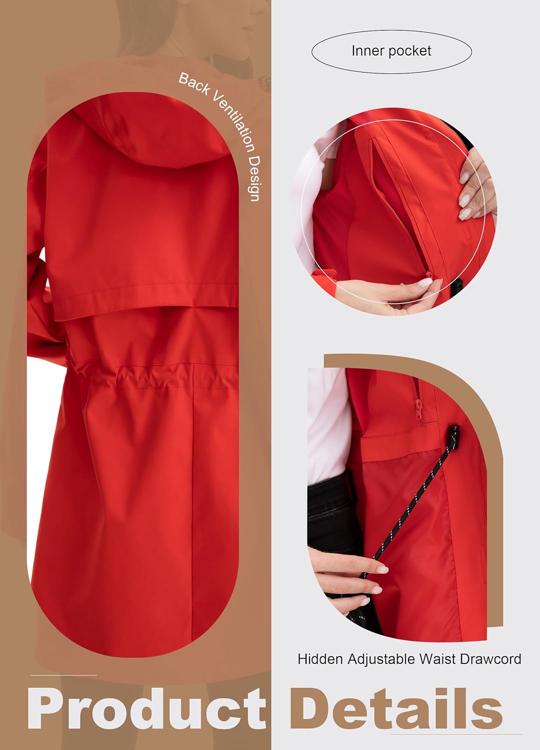 Rain Jacket Women Waterproof Long Raincoat Hood Lightweight Windbreaker Outdoor Coat S-3XL - Image 4