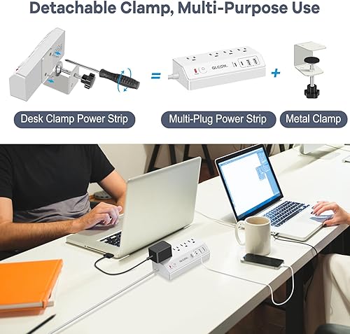Miniatura 5 de Regleta de alimentación USB C de escritorio - Estación de carga para múltiples dispositivos - Extensor de toma de enchufe múltiple - Protector de