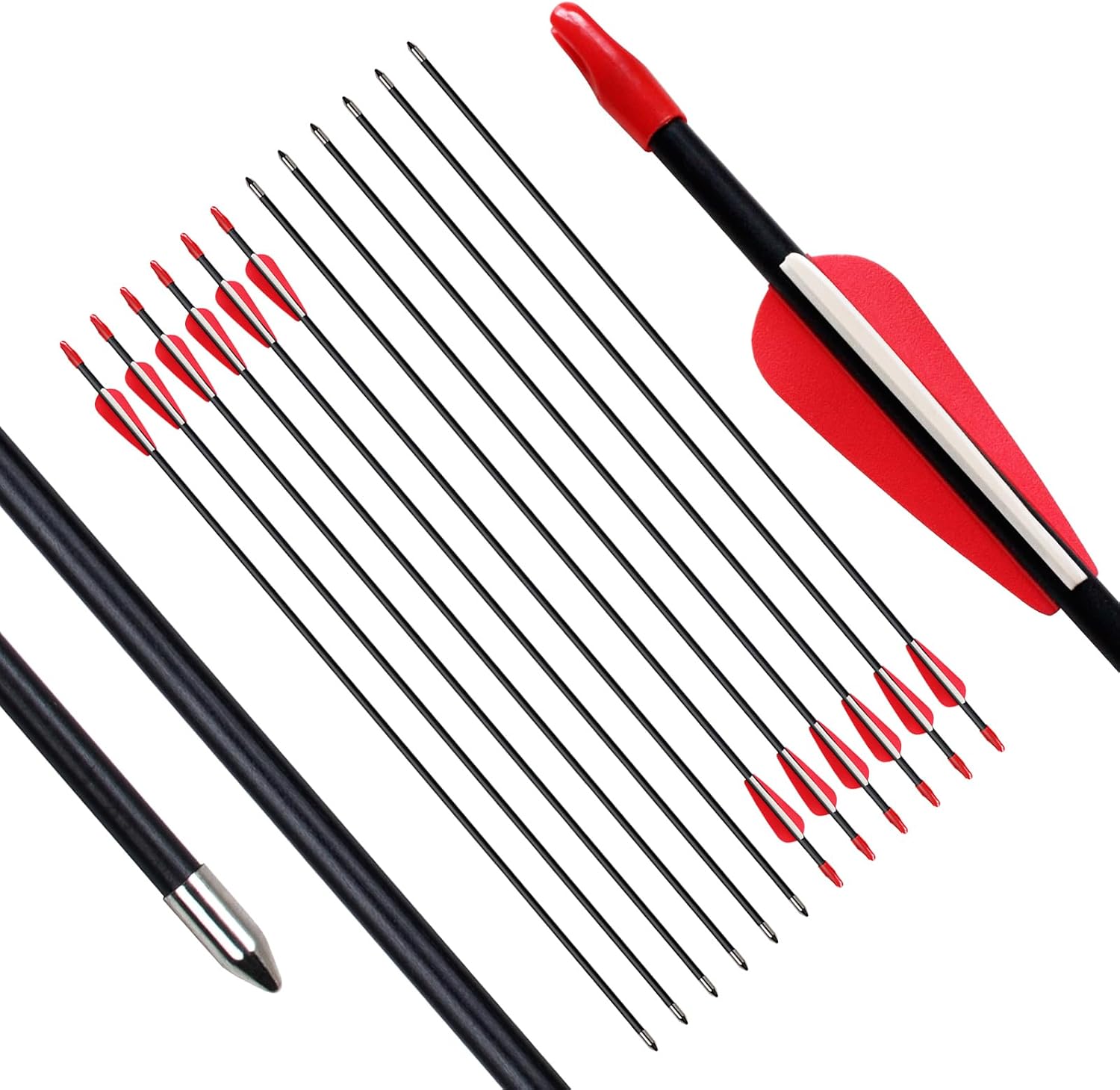 Archery Targeting Arrows 28inch Practice Arrows for Recurve Bow Fiberglass Training Arrows for Kids Youth and Teens (12Pcs/6Pcs)