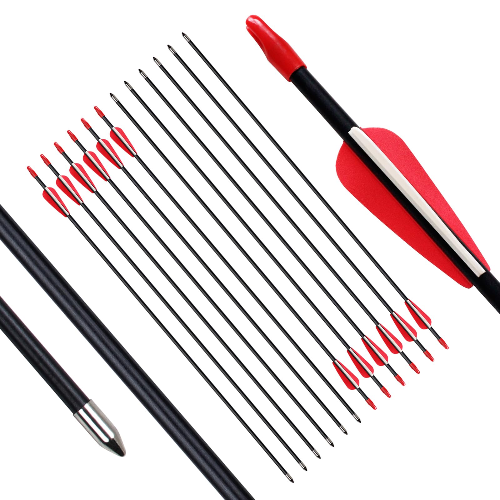 CQ TOP Archery Targeting Arrows 28inch Practice Arrows for Recurve Bow Fiberglass Training Arrows for Kids Youth and Teens (12Pcs/6Pcs)