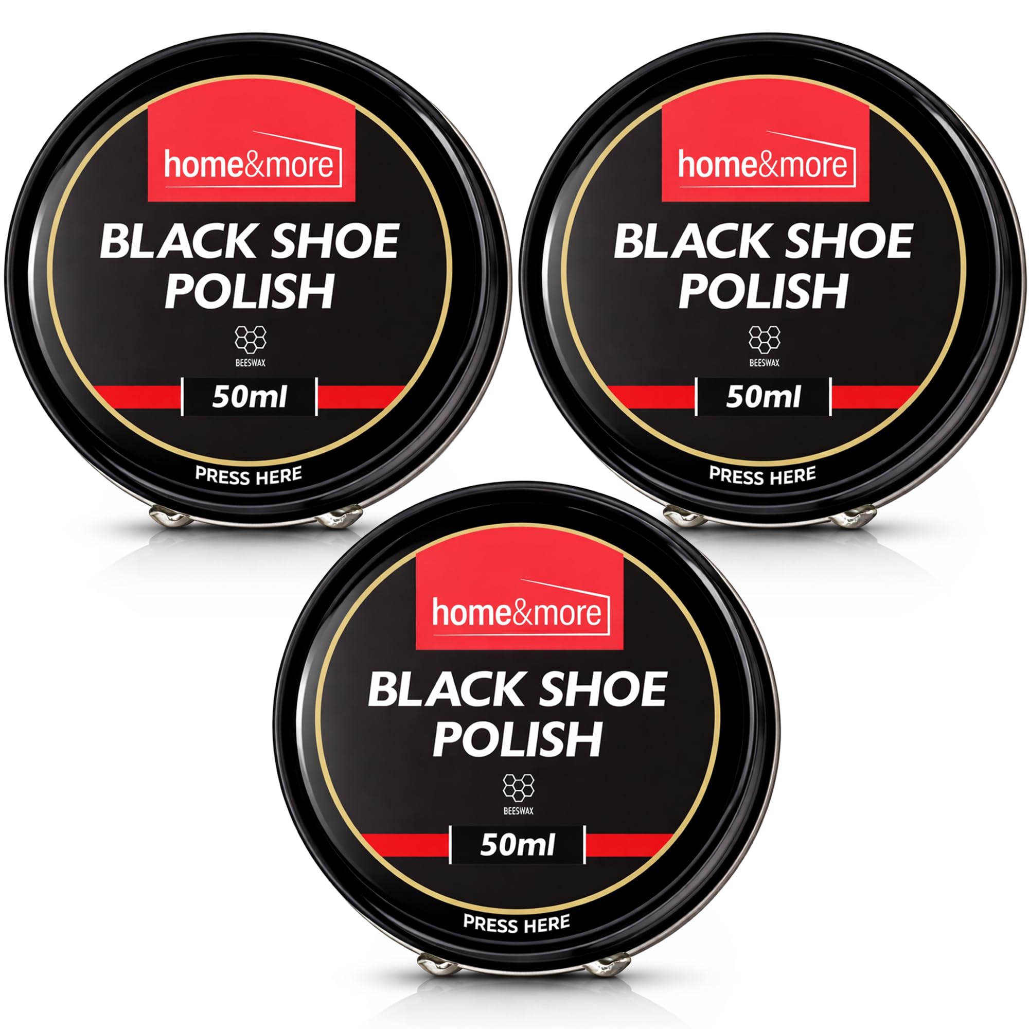 3pk Black Shoe Polish 150ml - Beeswax & Carnauba Wax Cream for Protection, Colour Care Shine & Surface Conditioning, Suitable for Boots, Bags, Formal Casual & Daily Wear Leather Footwear (3x50ml)