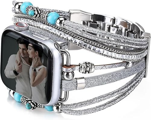 Miniatura 1 de CHARMINGO Correas de cuero bohemias compatibles con Apple Watch Band Band Bracelet para mujeres y hombres 1.496in1.575in1.614in,