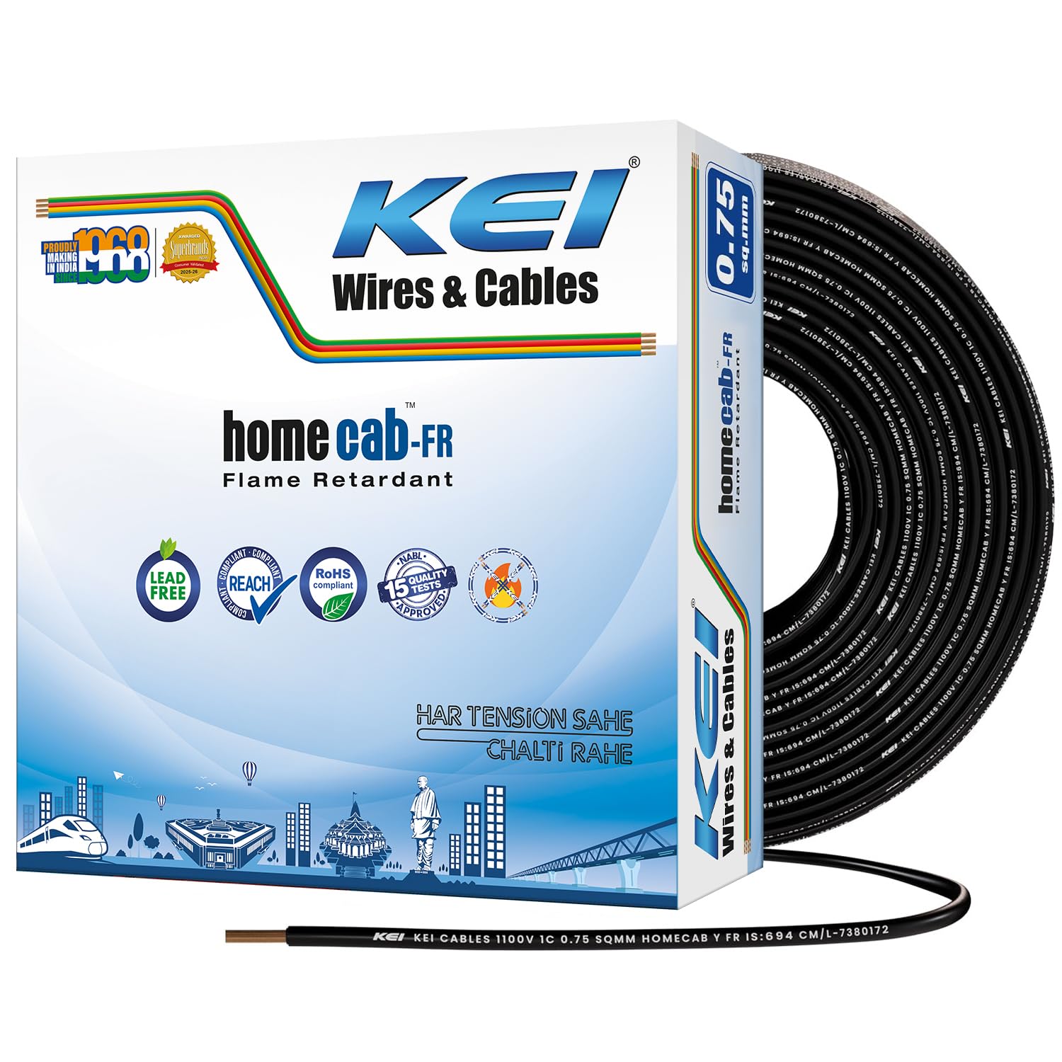 KEI WIRES & CABLES Homecab 2.5 sqmm 1 Core 99.97% Pure Copper Conductor Flame Retardant House Wire PVC Insulated Cable for Domestic & Industrial Electrical Wiring (Red, 90 Meters) — Amazon image 32