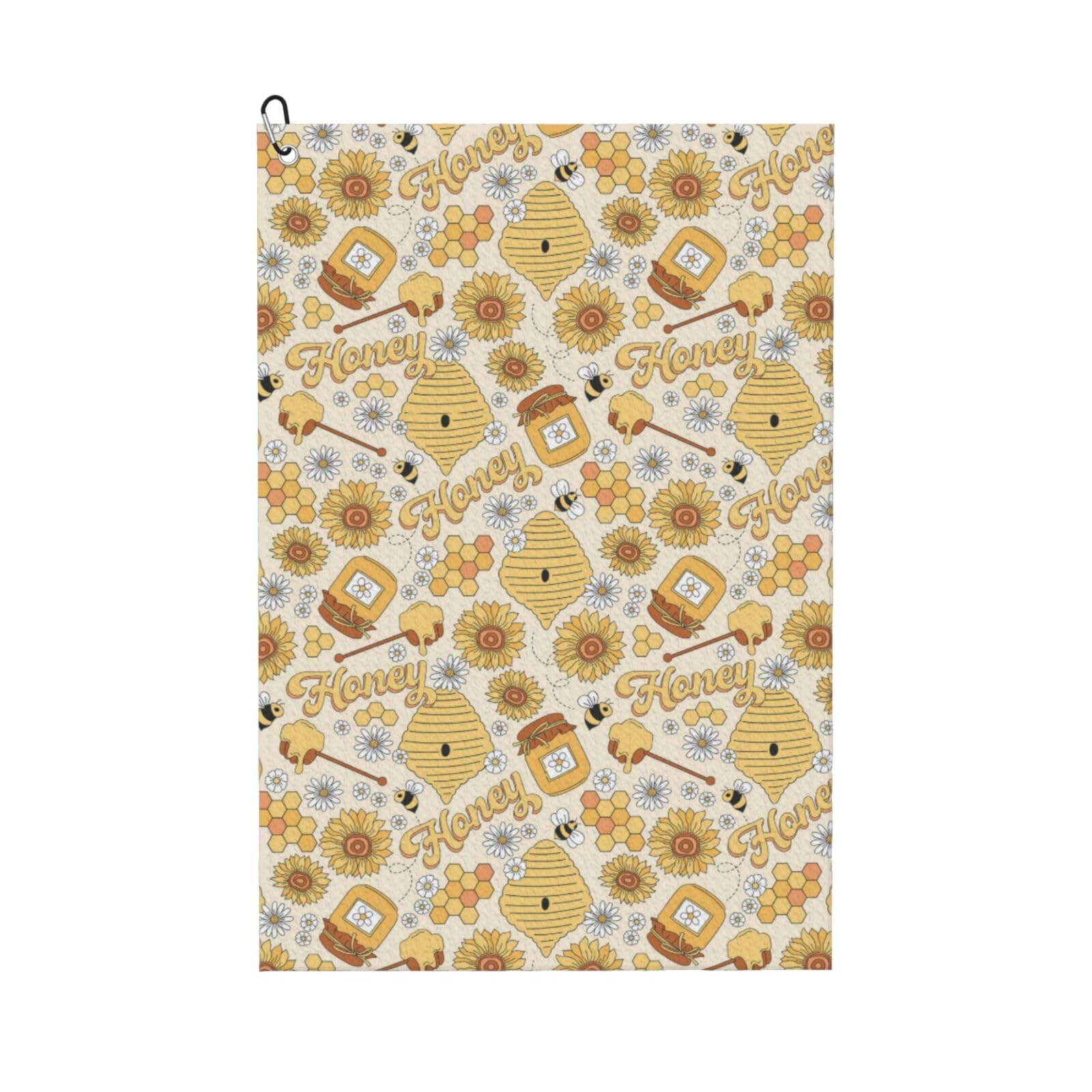 AOOEDM Honey Honeycomb Print Golf Towel with Carabiner Clip Absorbent Microfiber Golf Towel for Cleaning Golf Ball Club Putter Iron for Golf Bag Trolly Belt Loop 16" X 24"