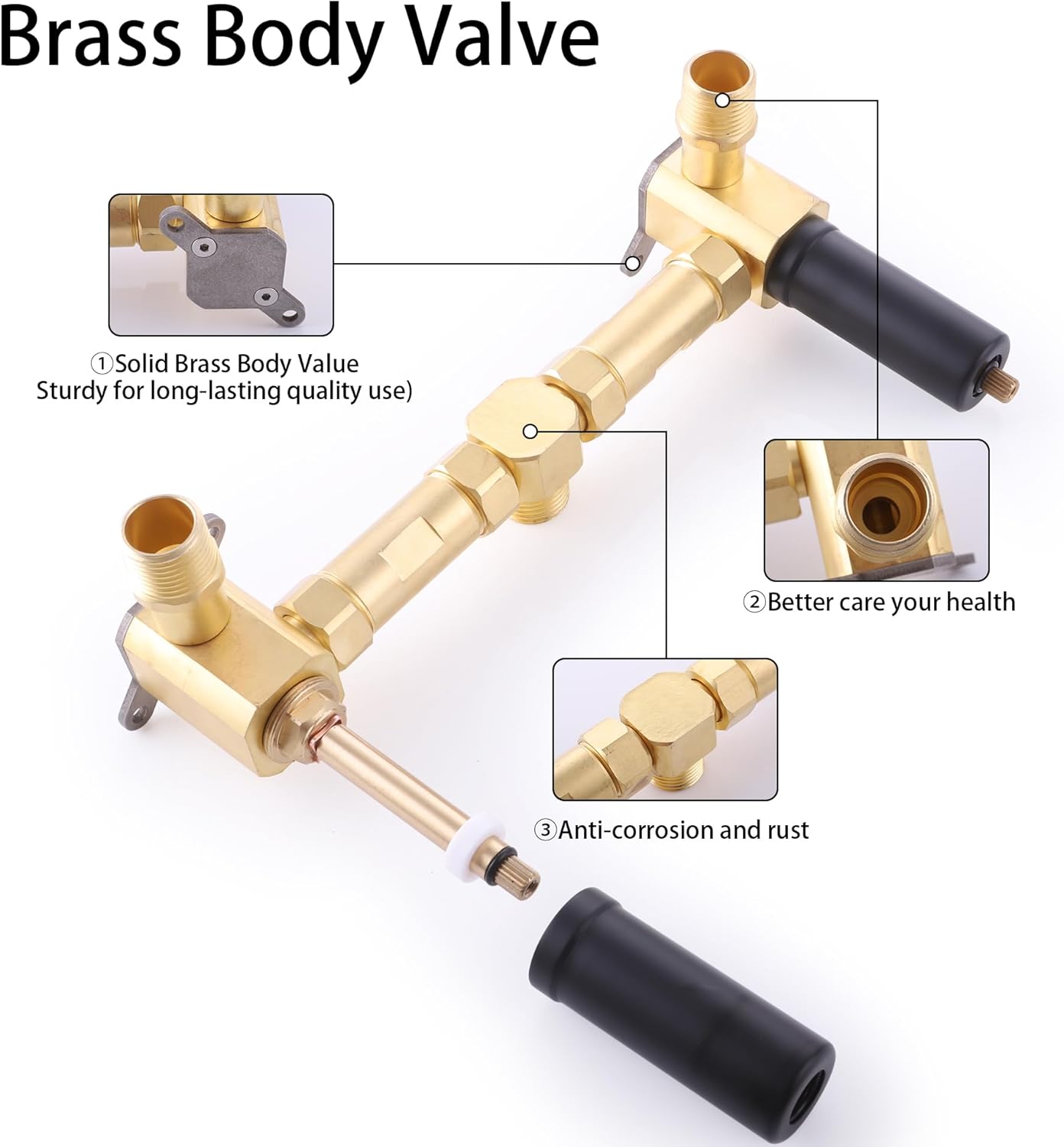 LIWEIKE 2 Handle Shower Faucet Set, Matte Black Two Handles Shower Faucet with 8 Inch Rain Shower Head Shower Faucet Set 2 Knobs, Wall Mounted - Image 6