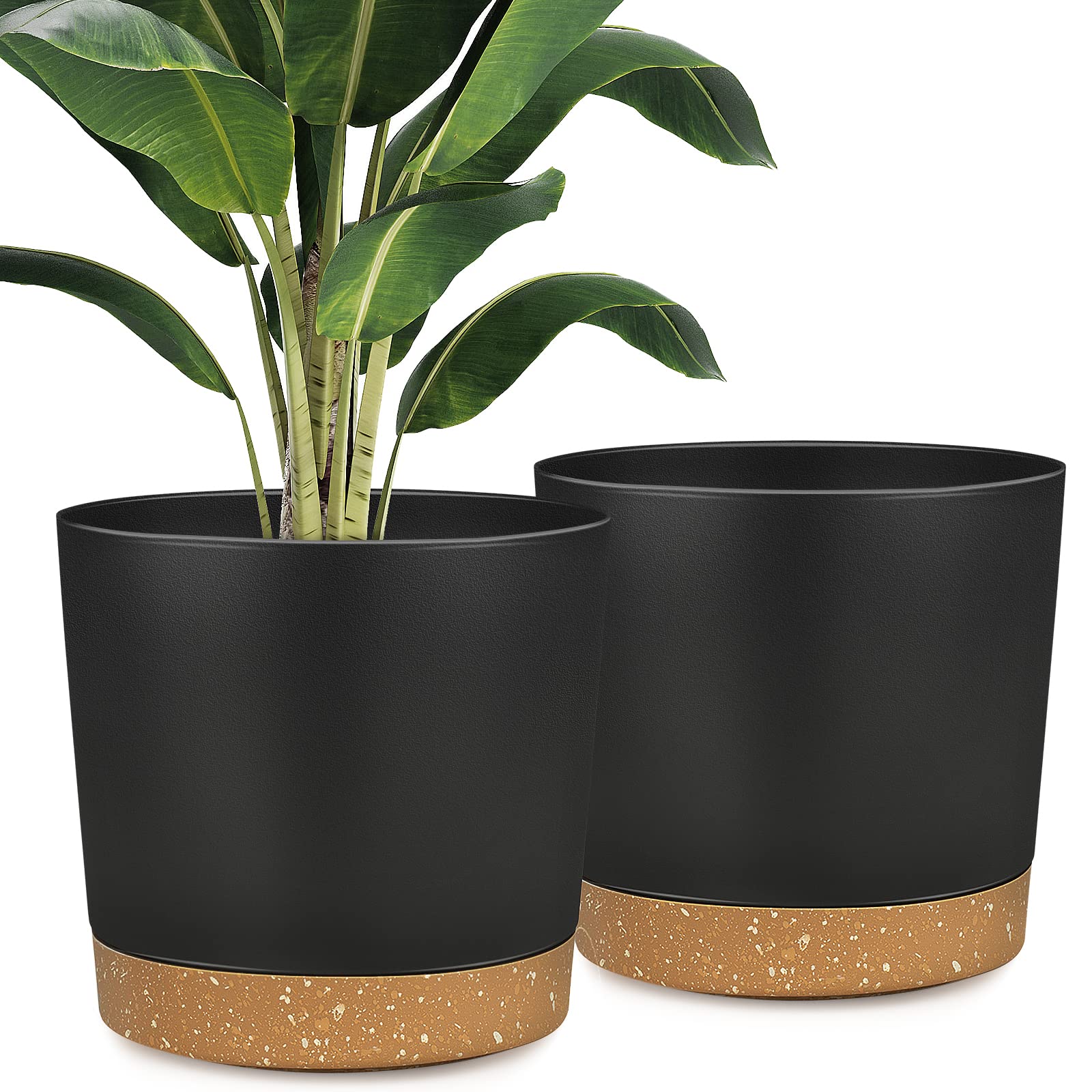 DEMACIYA 10 Inch Plant Pots, 2Pack Planters for Indoor Plants with Drainage Holes and Removable Base, Saucer Modern Decorative for Outdoor Garden Planters