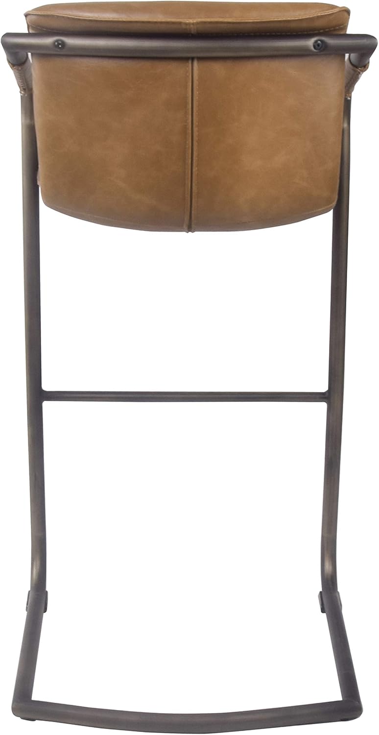 New Pacific Direct Indy PU Leather Bar, Set of 2 Bar & Counter Stools, Antique Cigar Brown