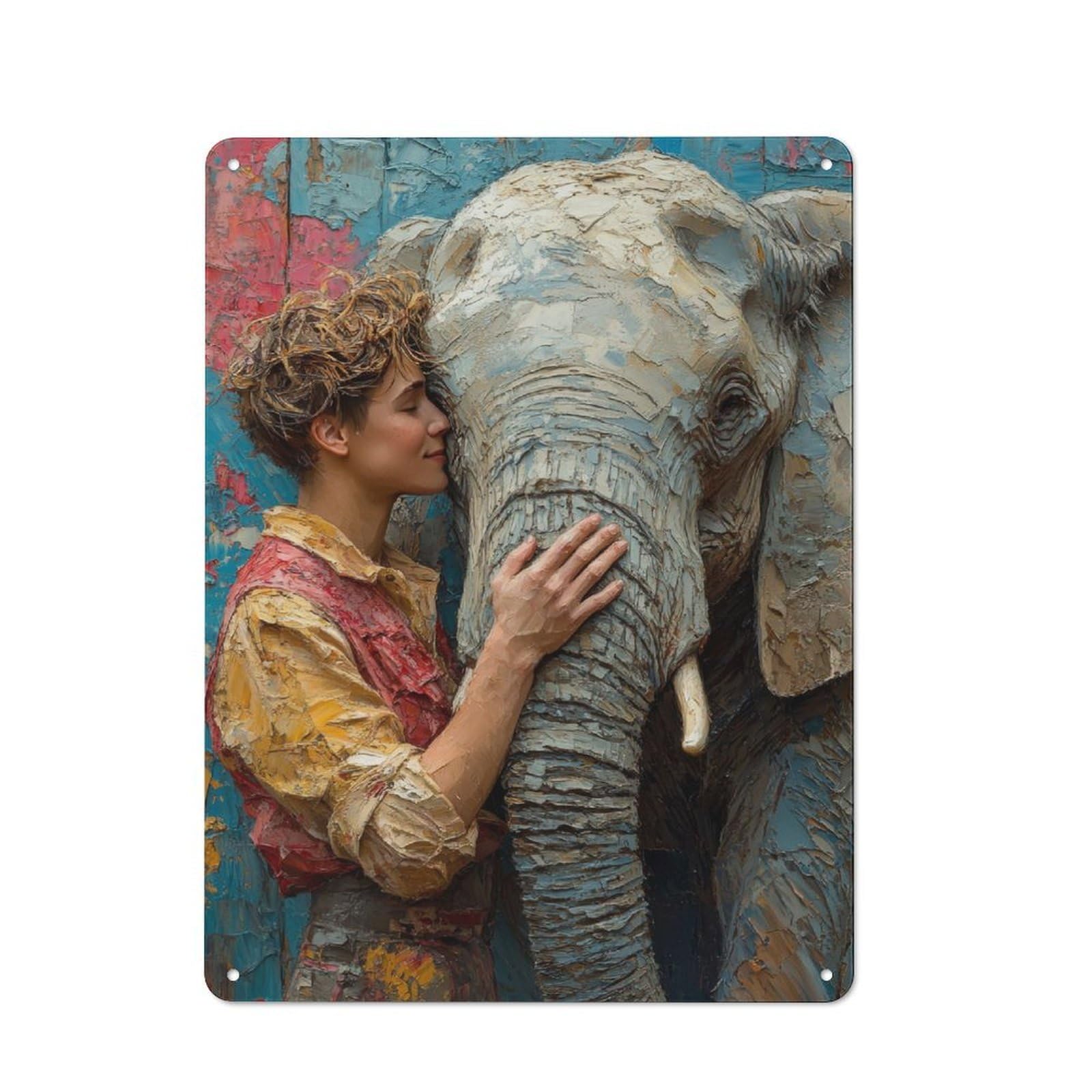 Junmoney Woman And Elephant Rustic Tin Sign 40X30cm Featuring For Bar Or Restaurant, A Housewarming Gift For Bar Decor Enthusiasts