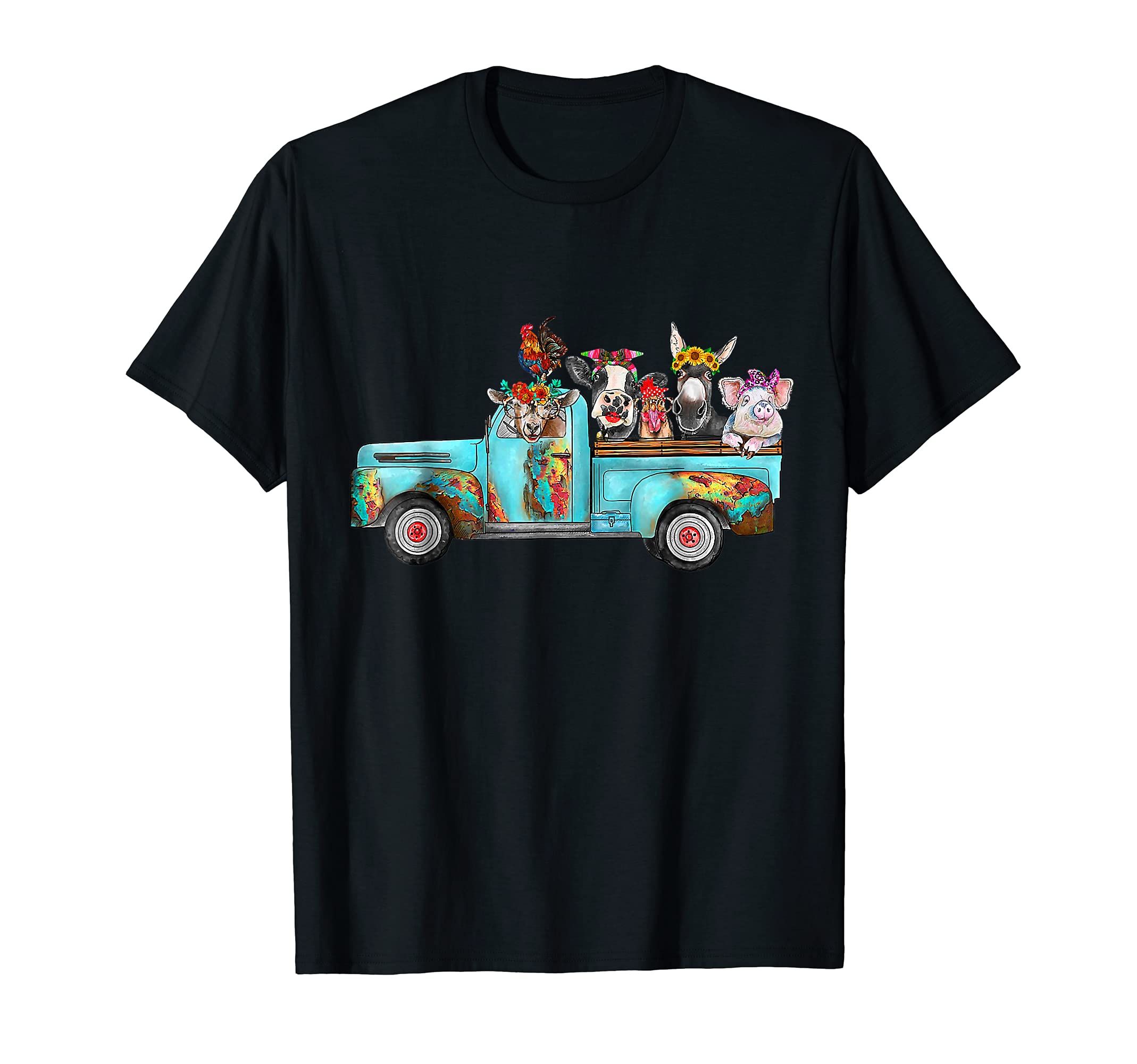 Farm Pickup Truck with Farm animals Farmer_s Wife Cow Girl T-ShirtOEKO-TEX STANDARD 100