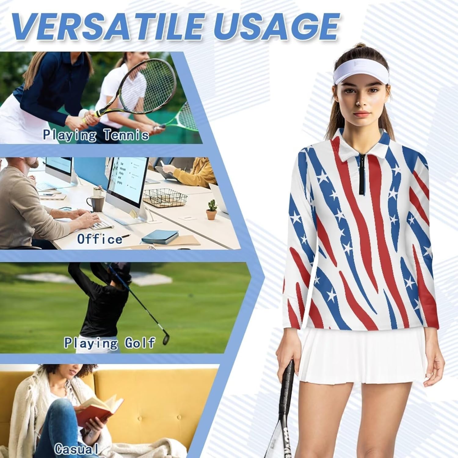 Womens Workout Top Casual Quarter Zip Golf Shirt with Collar Athletic Workout Tops Long Sleeve