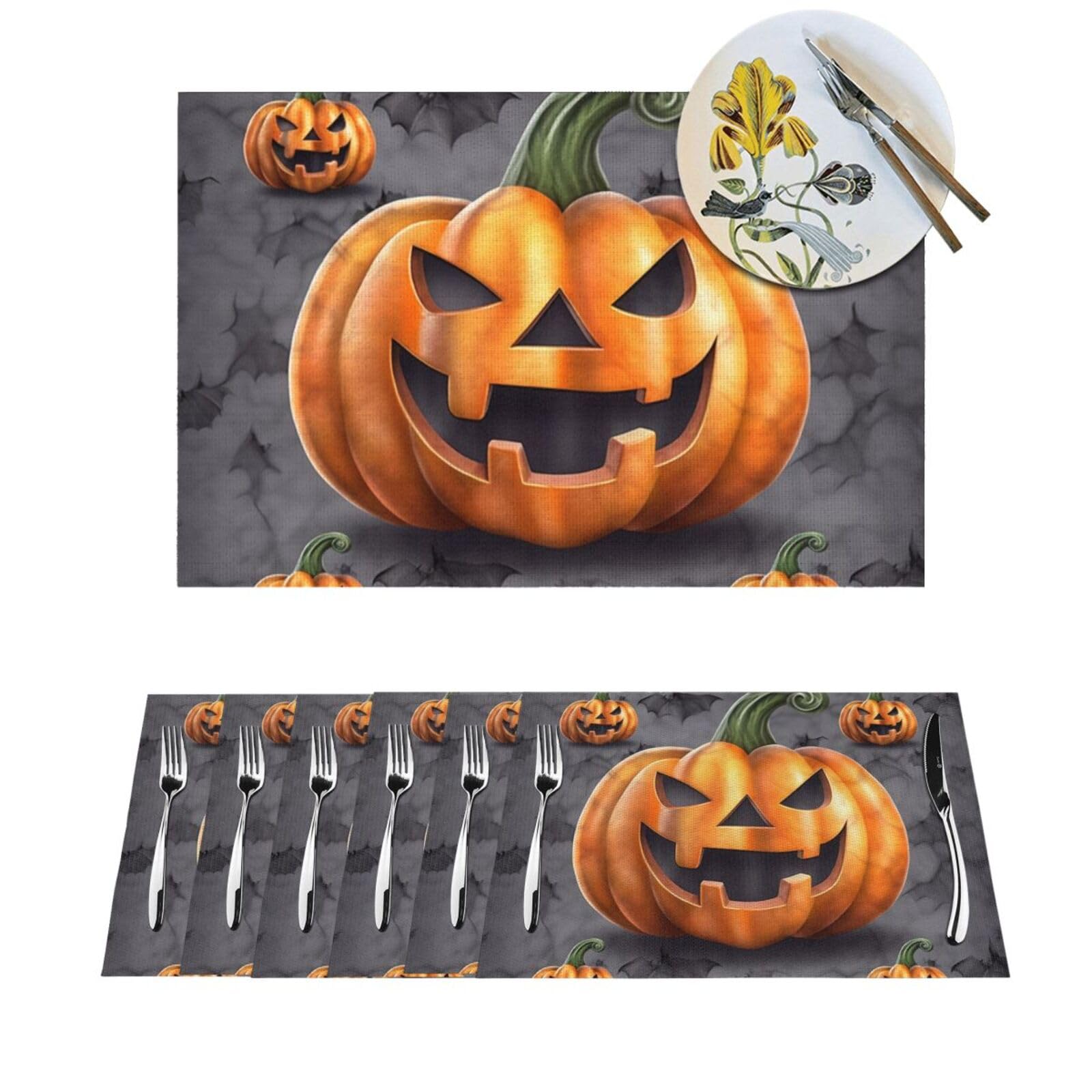 Sets de table motif citrouille d'Halloween lavables pour décoration de table de mariage