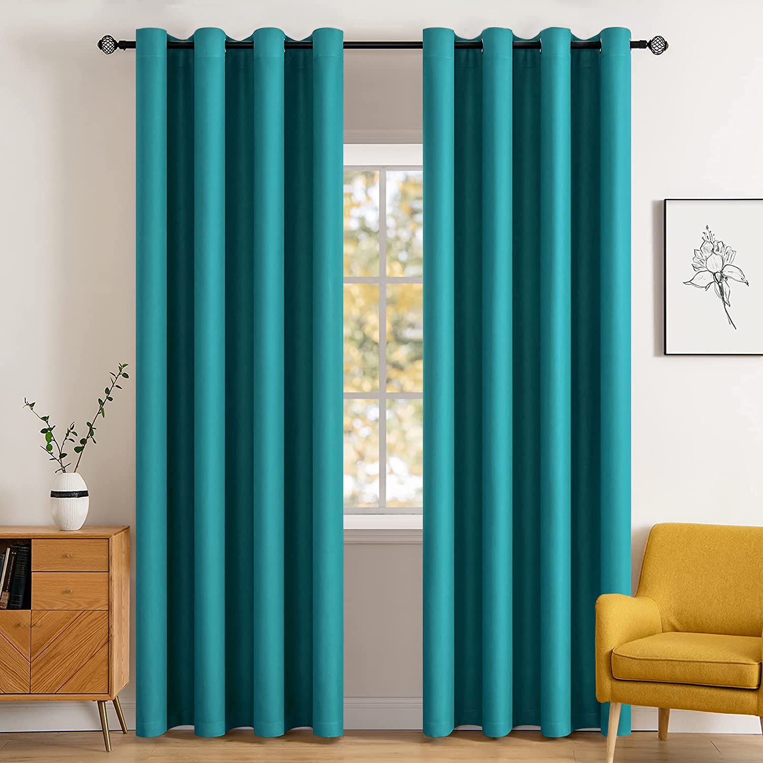 MIULEE Blackout Curtains Room Darkening Thermal Insulated Drapes Solid Window Treatment Set Teal Grommet Top Light Blocking Curtain for Living Room/Bedroom 2 Panels 52x84 inch, Turquoise Blue