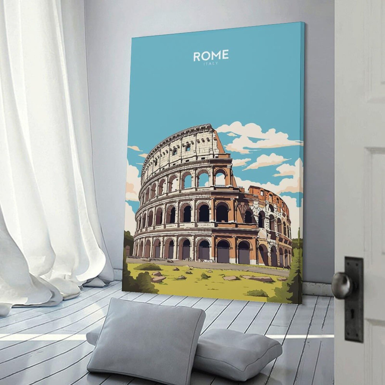 Junmoney Colosseum Rome Illustration Home Decor Wall Art, 08x12inch(20x30cm), for Apartment Walls, Studios Or Work Areas, Decorative Canvas Decor for Home Updates
