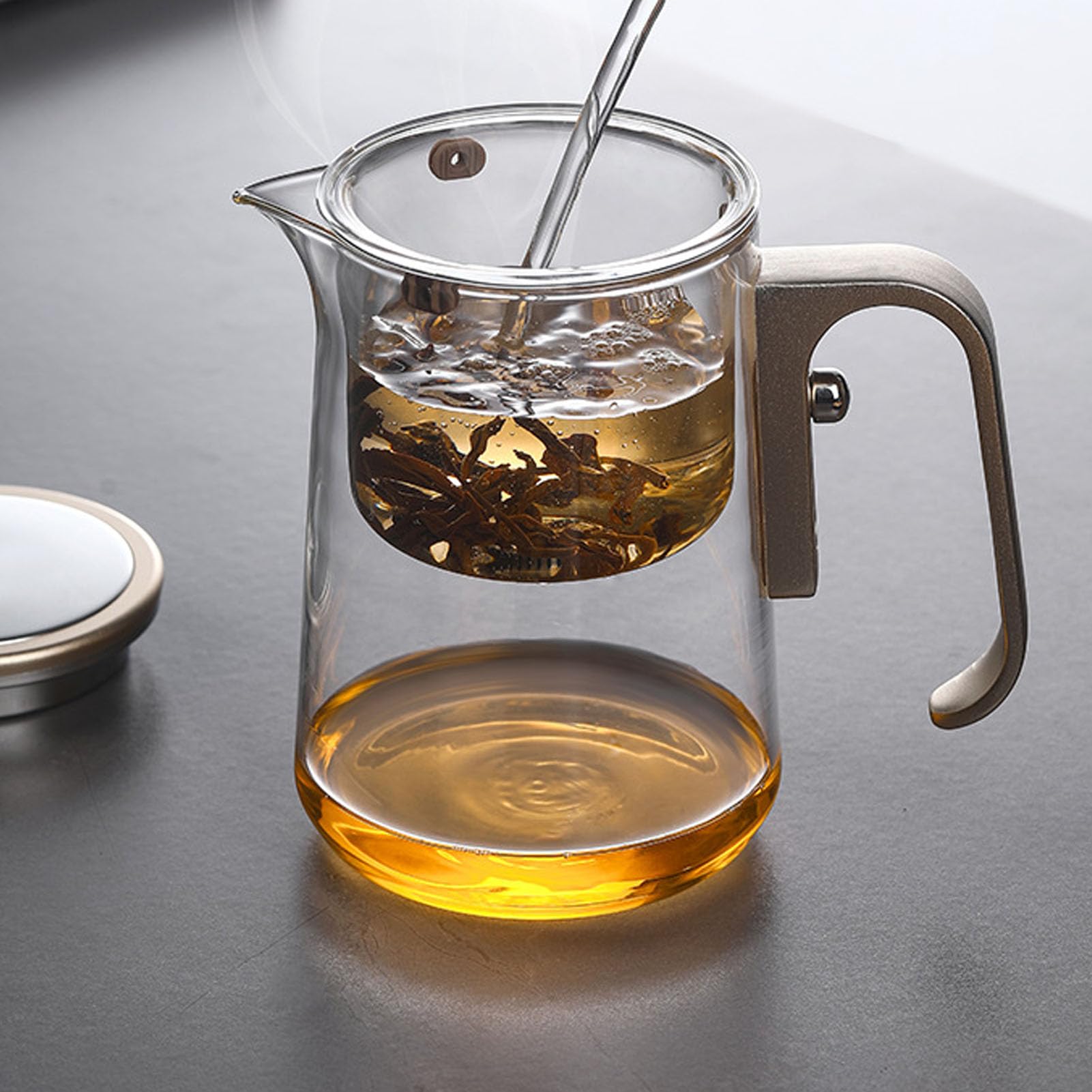 Luocute Szklany Dzbanek do Herbaty, Dzbanek do Herbaty o Pojemności 800 Ml z Oddzielaniem Wody, z Wyjmowanym Sitkiem ze Stali Nierdzewnej i Ergonomicznym Uchwytem ze Stopu Aluminium,