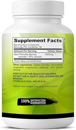 Miniatura 9 de USA Grown Saw Palmetto | 180 Capsules Prostate Health Supplement | Hair Growth for Men & Women | Support to Help Maintain Normal Urination Frequency