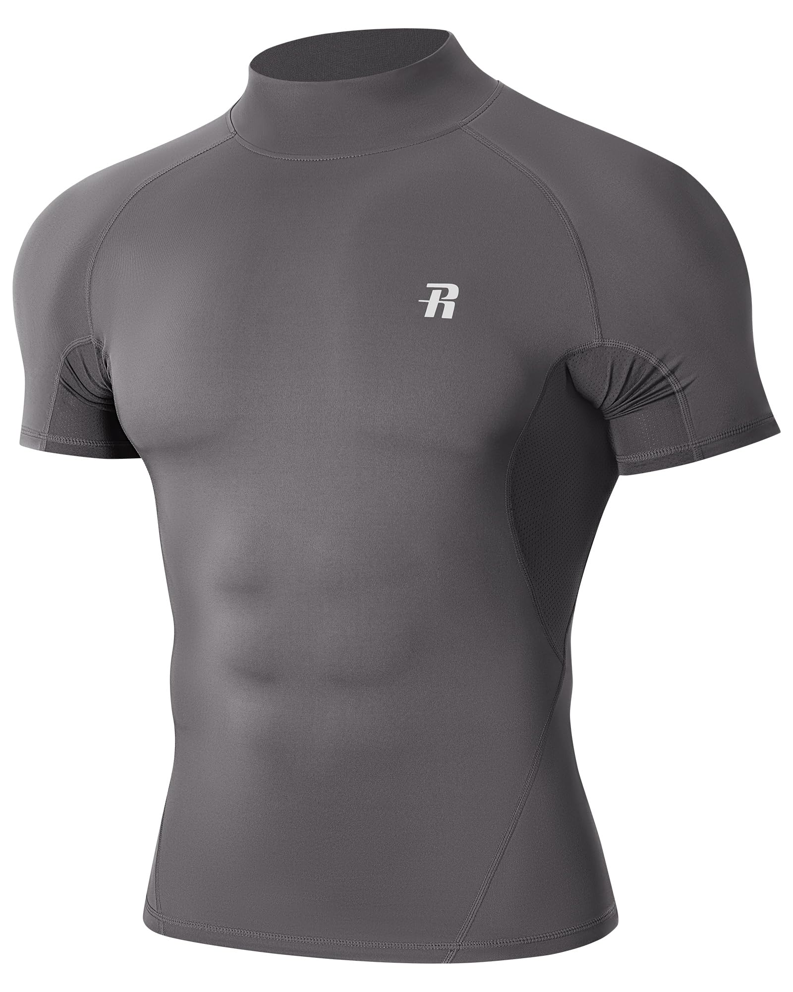 Runhit Kompressionsshirt Herren Kurzarm mit Stehkragen, UPF 50+ Funktionsshirt Atmungsaktiv Schnelltrocknend Laufshirt für Fitness Gym Outdoor Sports
