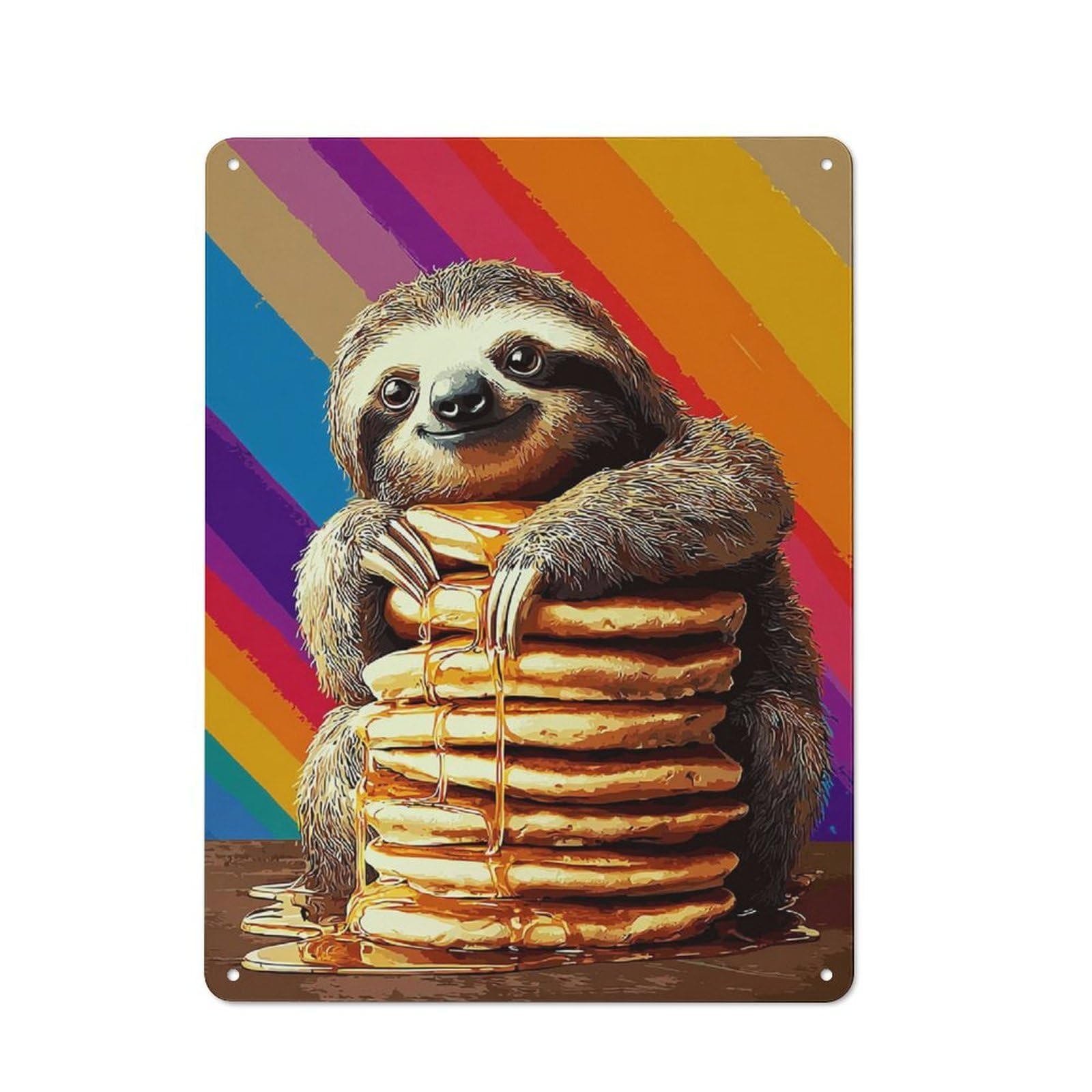 Junmoney Sloth Devouring Pancakes Retro Metal Wall Sign 40X30cm For Café Or Home Bar, For Home Bar Enthusiasts, For Retro Home Interiors