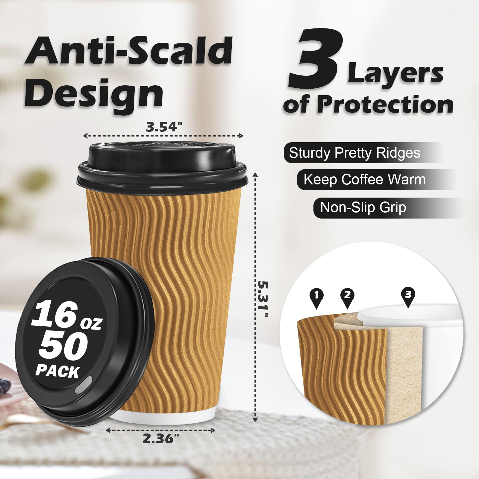 Lamosi 16oz Coffee Cups with Lids - Bulk Pack -2 Lamosi 16oz Coffee Cups with Lids - Bulk Pack -2
