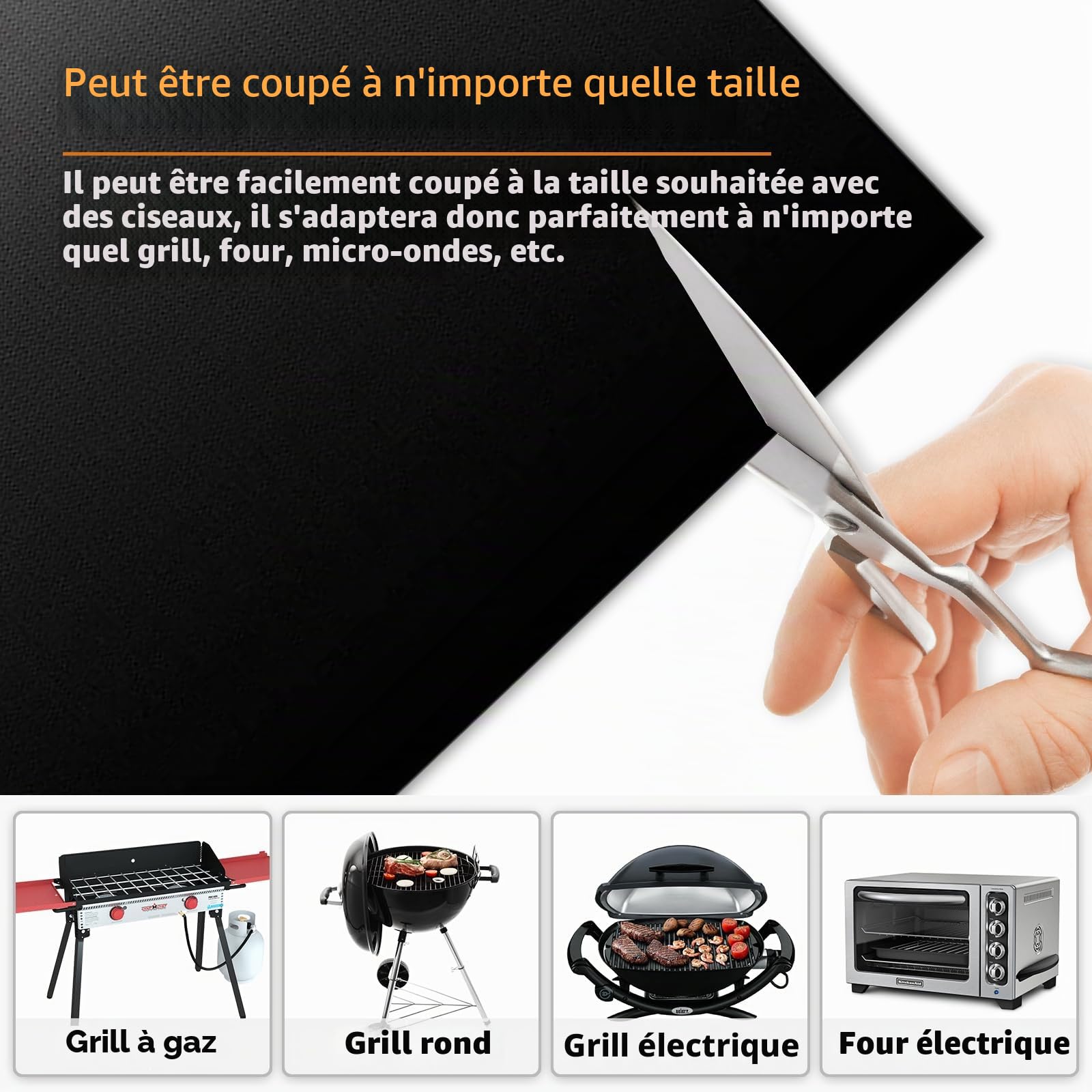 Lot de 5 Tapis Barbecue 60x40cm Anti-adhérent Téflon Réutilisable avec Brosse et Clip