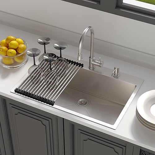 Miniatura 9 de Lordear - Fregadero de cocina encajado de 21 x 20 x 10 pulgadas, tipo bar, de acero inoxidable de calibre 16, con una sola cubeta, para exteriores