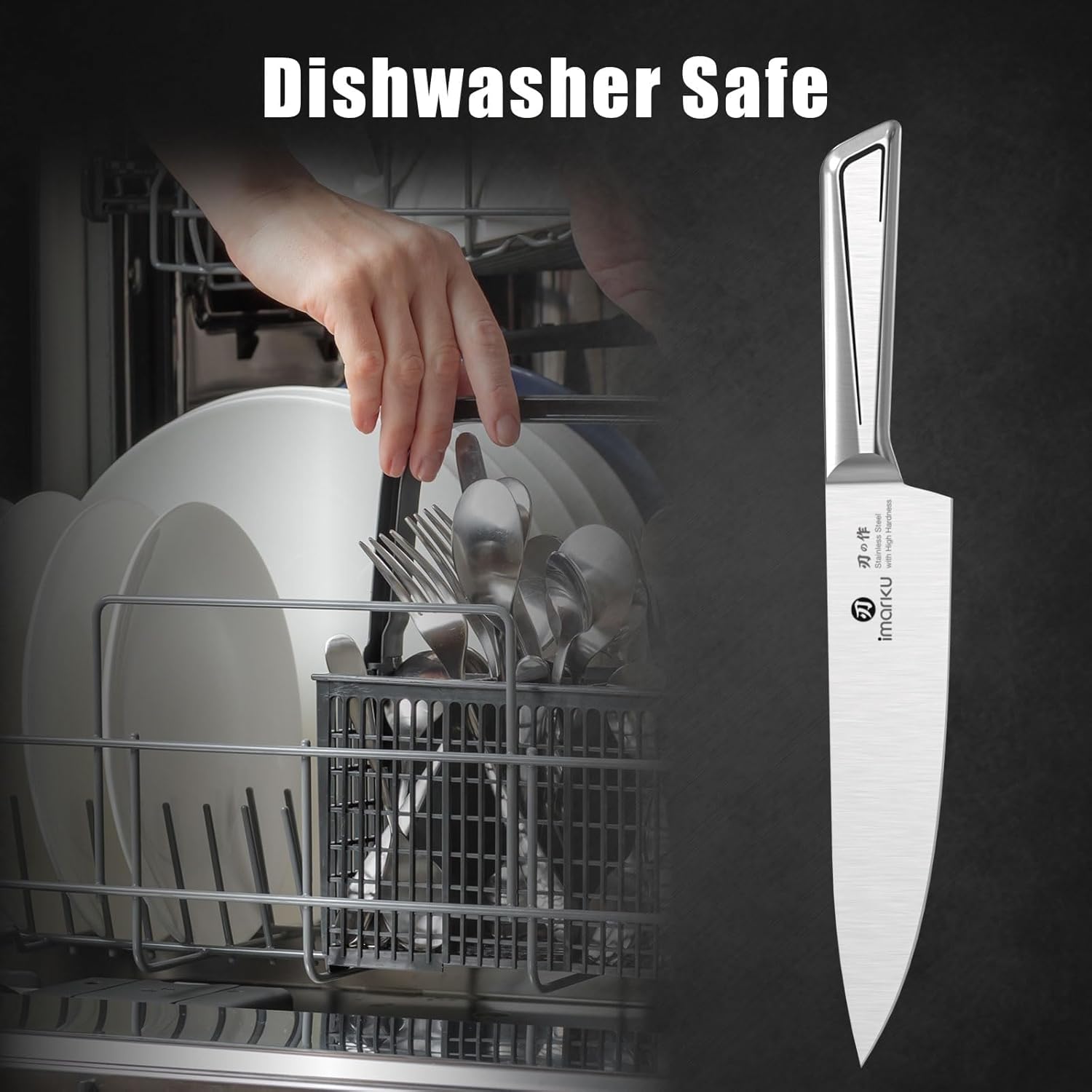 imarku Kitchen Knife Set with Block and Built-in Sharpener, Japanese Stainless Steel 14-Piece Knife Set with Utility Knife, Dishwasher Safe, Non-Slip Ergonomic Handles, Essential Gift for Home Cooks - Image 5