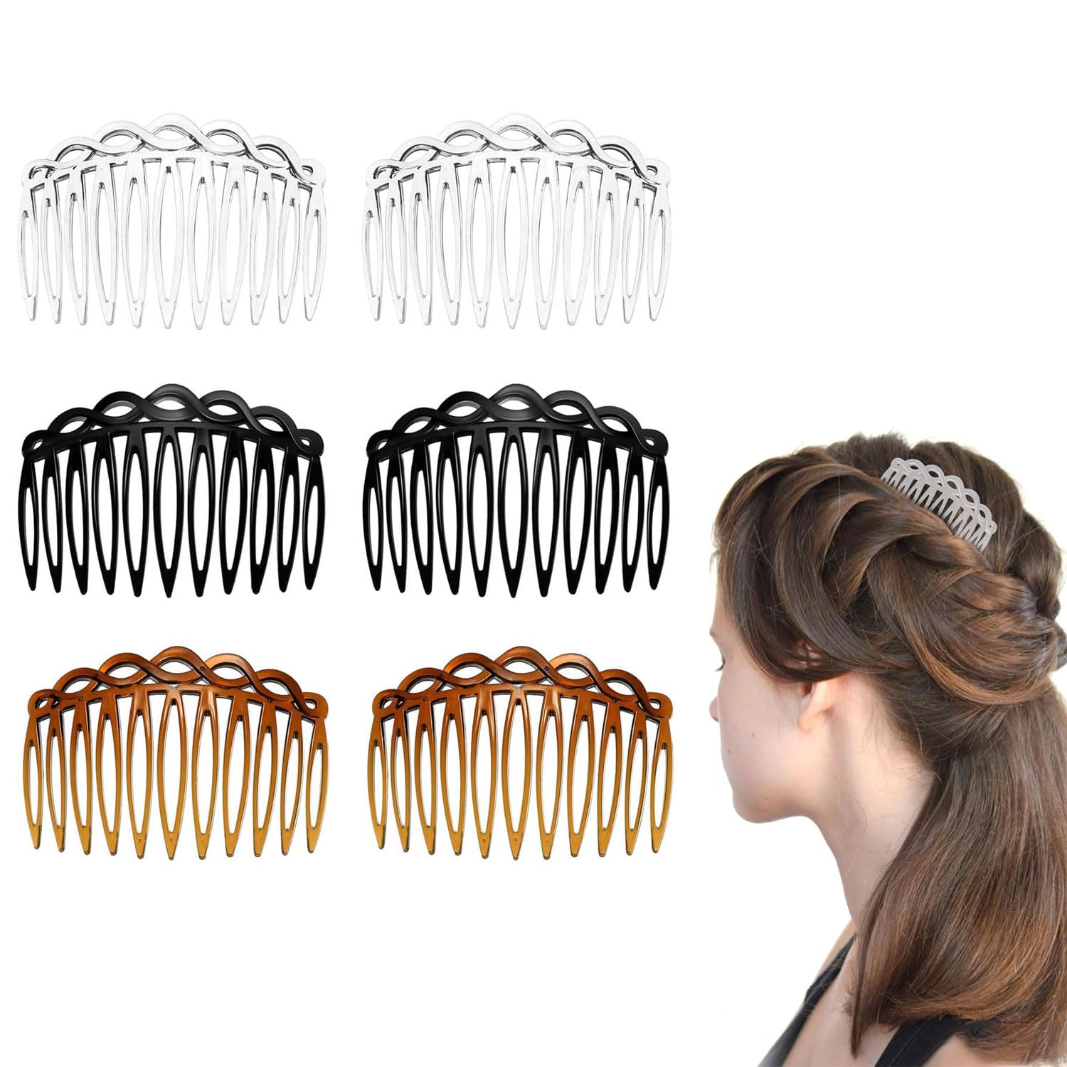 Juego de 6 peines laterales franceses antiestáticos para el cabello,peines de inserción de 11 dientes,accesorios decorativos para mujeres,para novias,velos de boda y eventos especiales.
