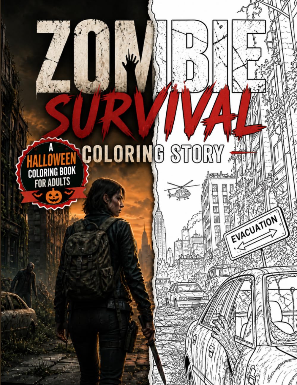 Zombie Survival Coloring Story: A Halloween Coloring Book for Adults and Horror Gift with a Dark Zombie Adventure