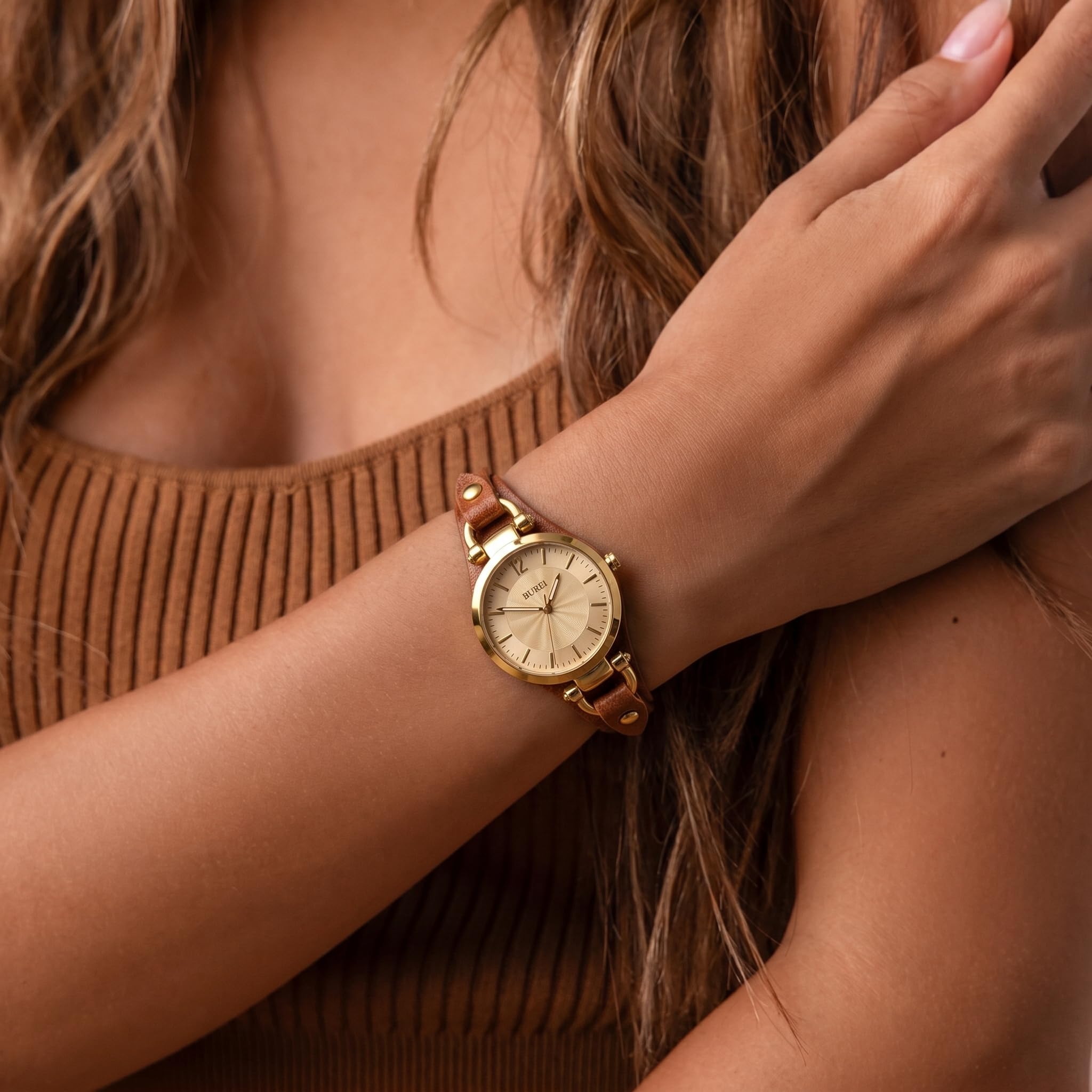 BUREI Donne Orologi Semplice Cinturino In Pelle Orologio Di Lusso Al Quarzo Orologi Piccolo Sottile Signore Della Vigilanza Del Braccialetto Della Banda