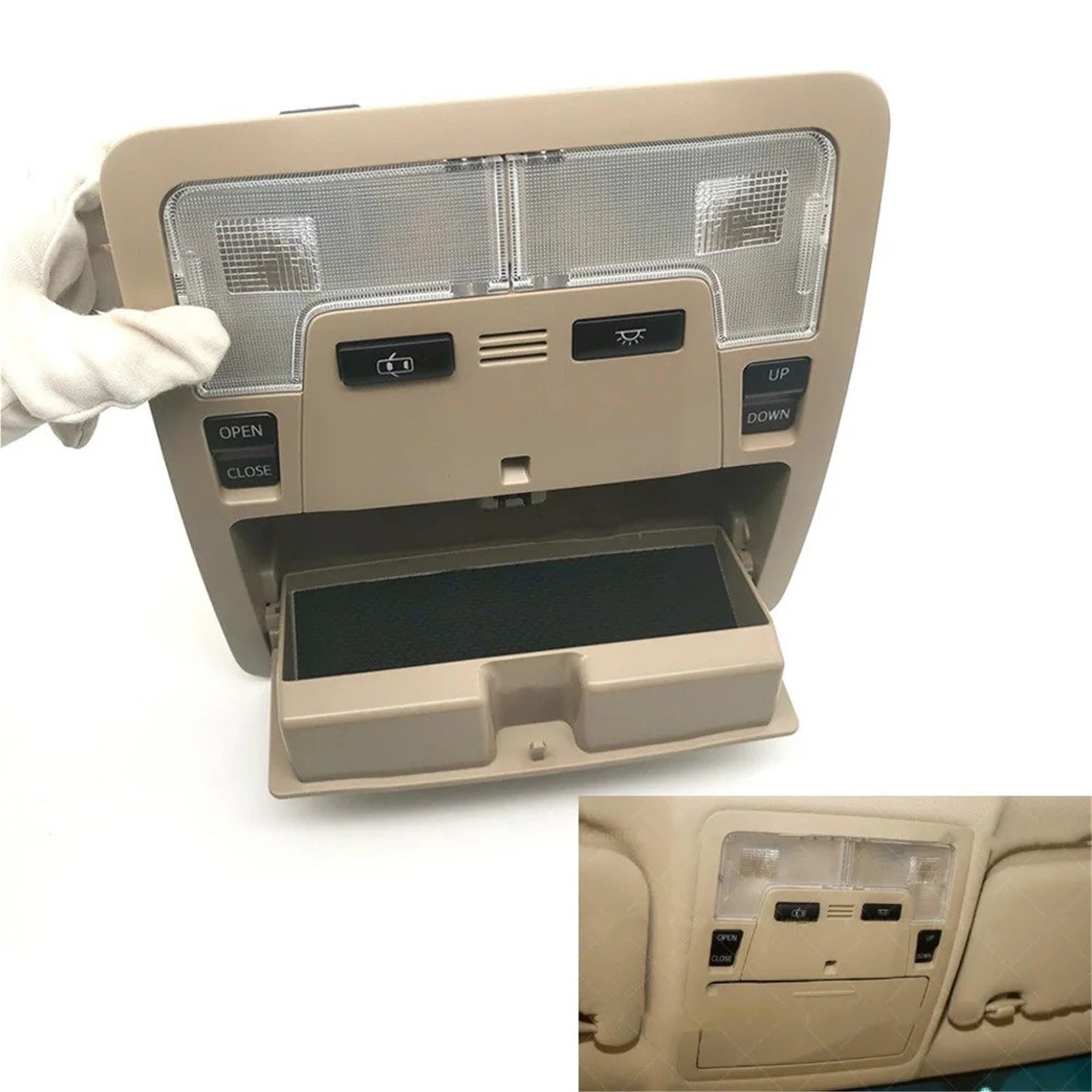 Plafoniera Interni Auto Per Toyota Per Camry 2012 2013-2017 Luce Di Lettura | Console interruttore tettuccio apribile a LED con scatola portaoggetti, accessori per auto, 20 pin, beige, materiale ABS