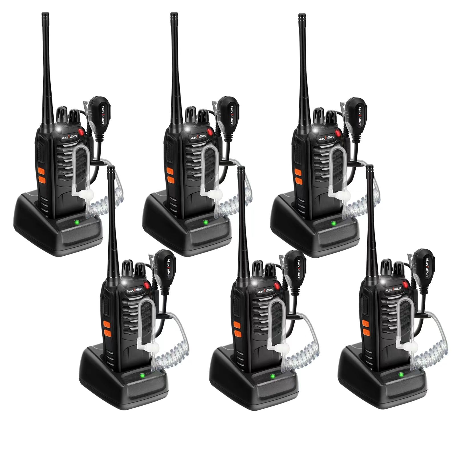 Radios Walkie Talkies Long Range: MaxTalker MT-8S Rechargeable Walkie Talkies with Earpiece, VOX, Flashlight,1500mAh Battery, Walkie Talkie for Adults, Work, Camping Essentials, 6 Pack