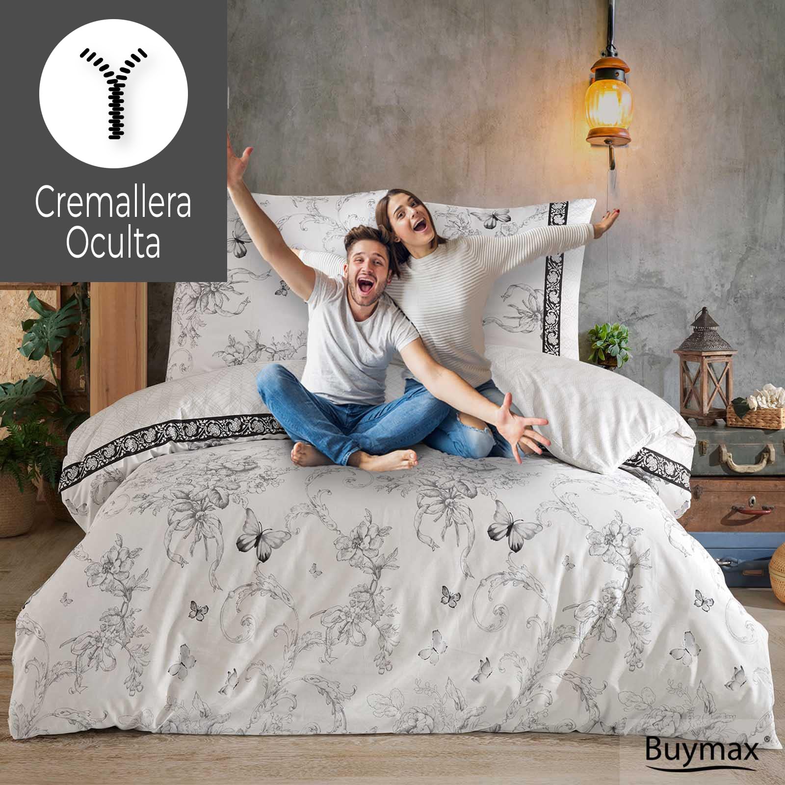 Buymax® Ropa de cama de 200 x 200 cm, 100% algodón, 3 piezas, juego de ropa de cama de 200 x 200 cm con 2 fundas de almohada de 80 x 80 cm, certificado Öko-Tex Renforcé, juego de ropa de cama con